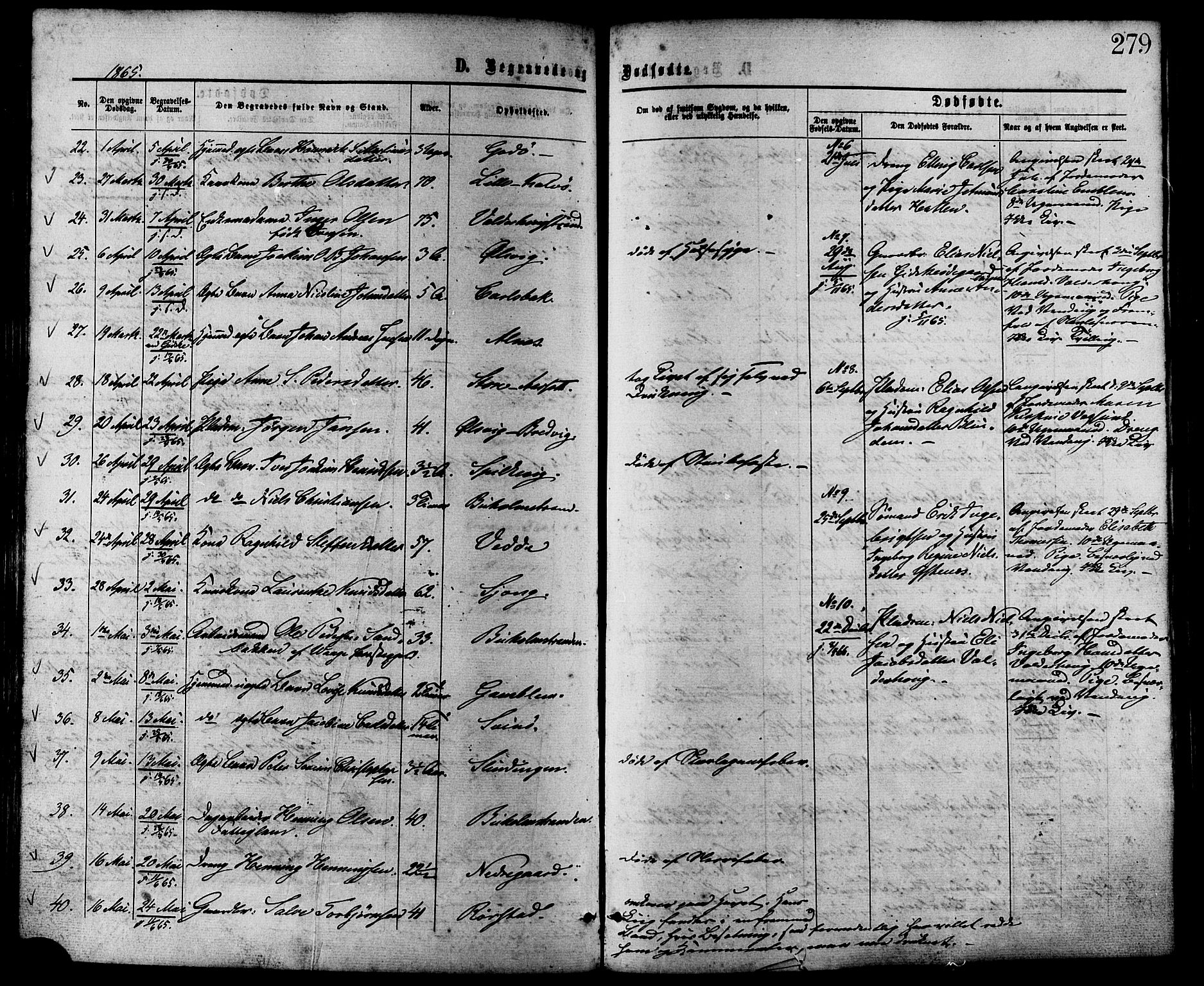 Ministerialprotokoller, klokkerbøker og fødselsregistre - Møre og Romsdal, AV/SAT-A-1454/528/L0399: Parish register (official) no. 528A10, 1864-1879, p. 279