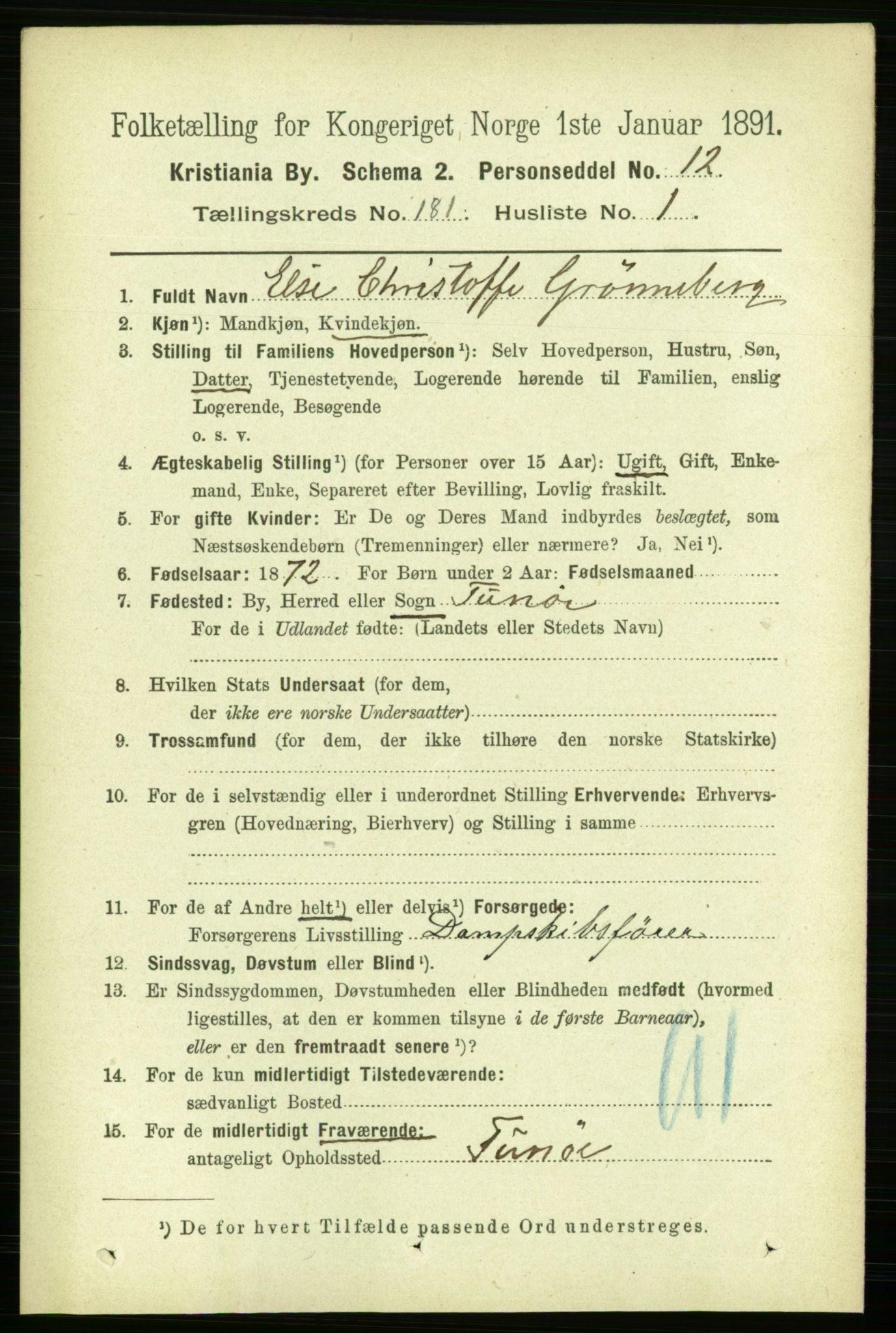 RA, 1891 census for 0301 Kristiania, 1891, p. 108499