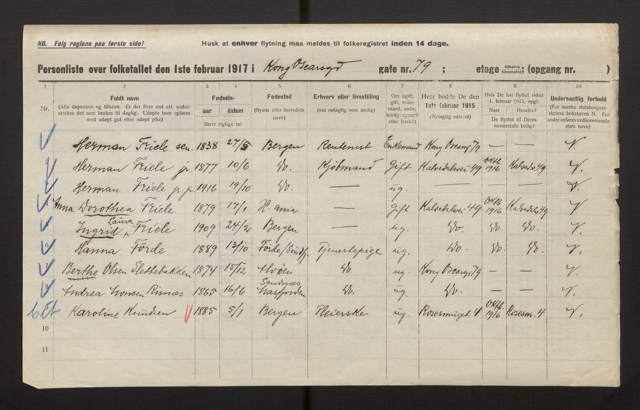 SAB, Municipal Census 1917 for Bergen, 1917, p. 19390