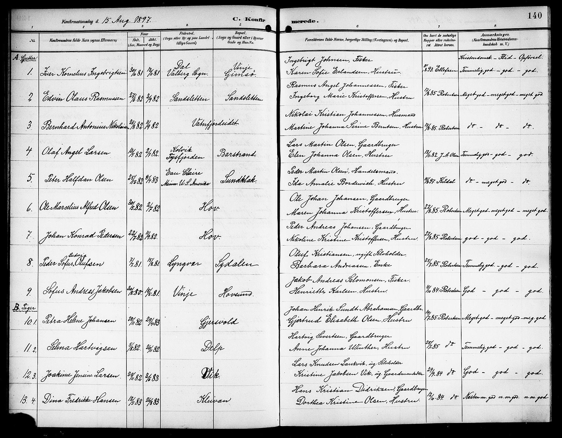 Ministerialprotokoller, klokkerbøker og fødselsregistre - Nordland, AV/SAT-A-1459/876/L1105: Parish register (copy) no. 876C04, 1896-1914, p. 140