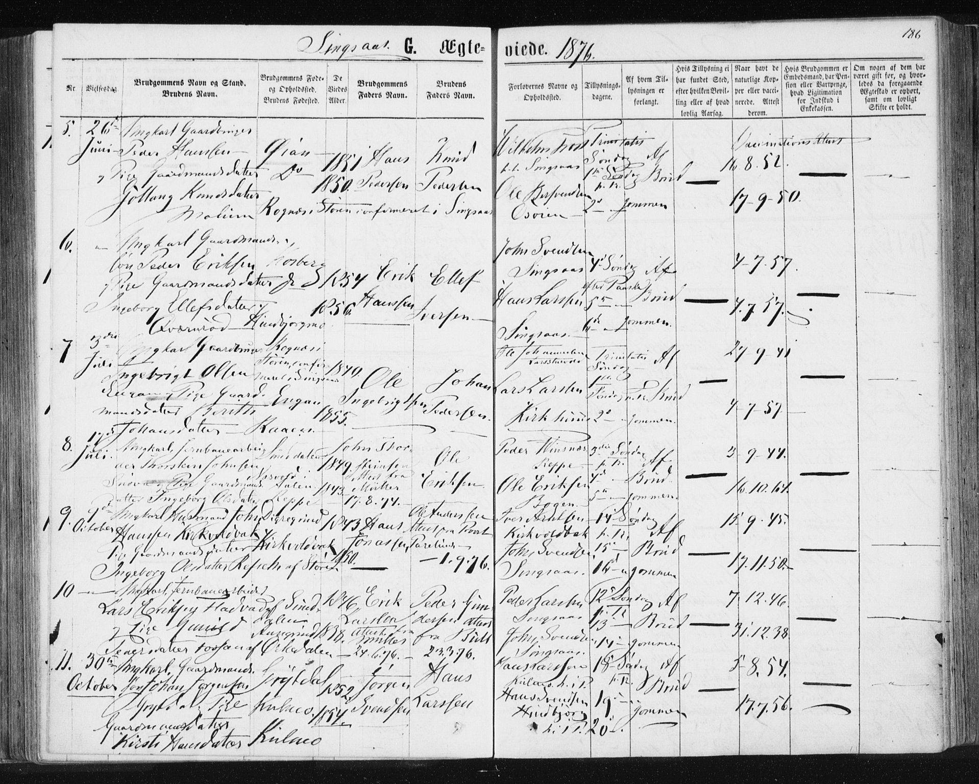 Ministerialprotokoller, klokkerbøker og fødselsregistre - Sør-Trøndelag, AV/SAT-A-1456/685/L0970: Parish register (official) no. 685A08 /2, 1870-1878, p. 186