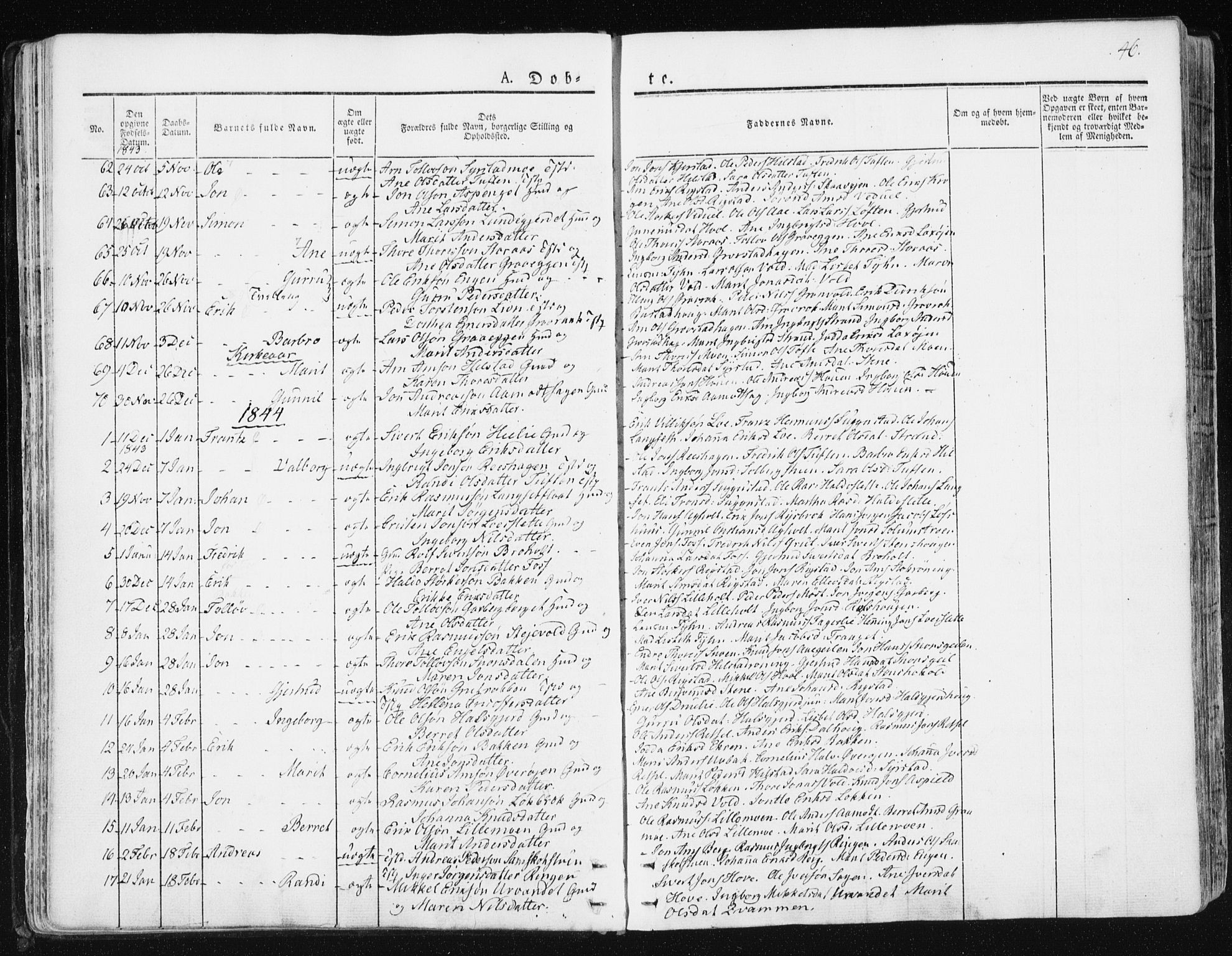 Ministerialprotokoller, klokkerbøker og fødselsregistre - Sør-Trøndelag, SAT/A-1456/672/L0855: Parish register (official) no. 672A07, 1829-1860, p. 46