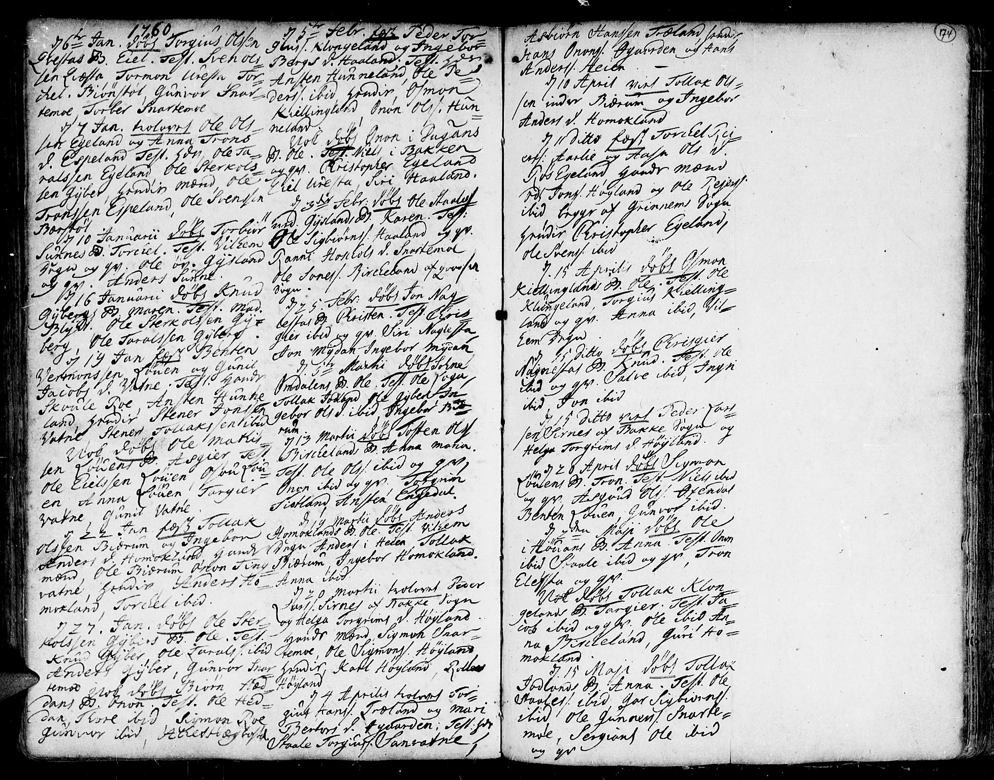 Kvinesdal sokneprestkontor, AV/SAK-1111-0026/F/Fa/Fab/L0001: Parish register (official) no. A 1 /3, 1710-1760, p. 174