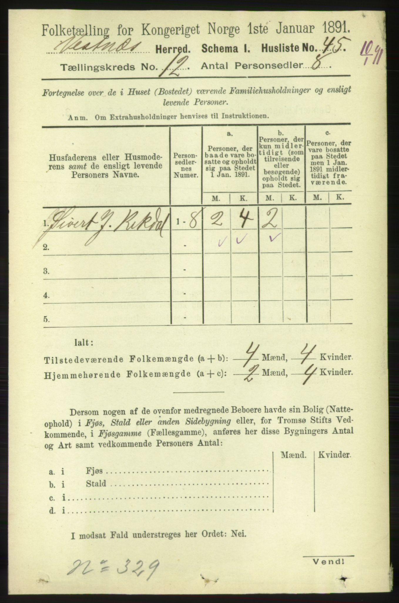 RA, 1891 census for 1535 Vestnes, 1891, p. 4413