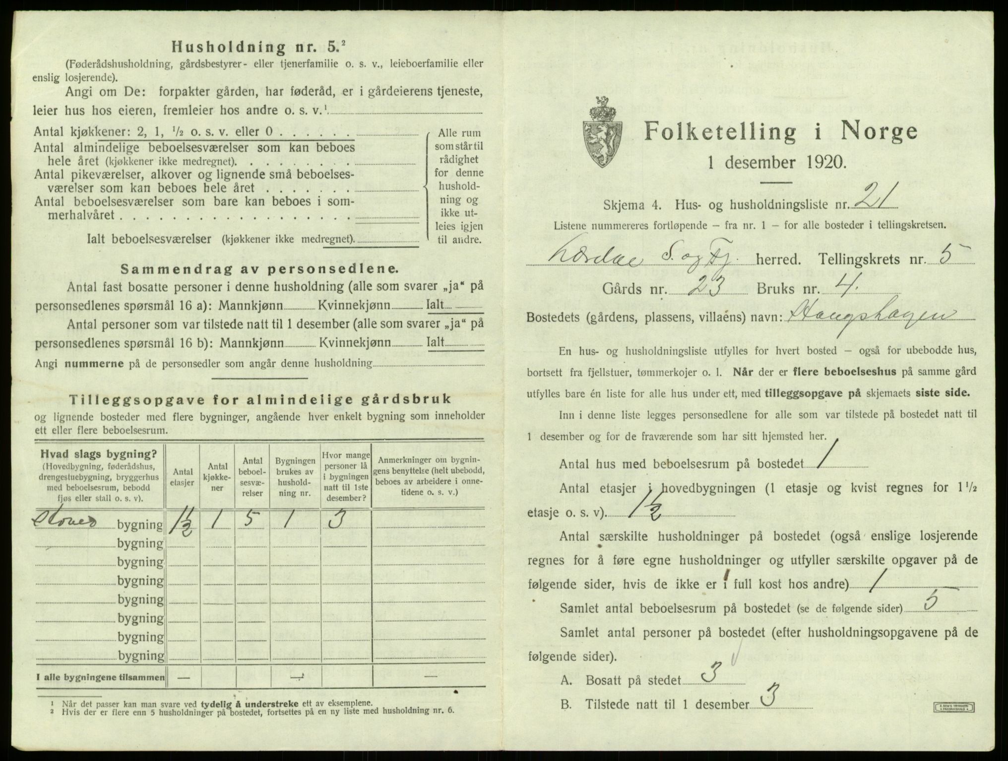 SAB, 1920 census for Lærdal, 1920, p. 419