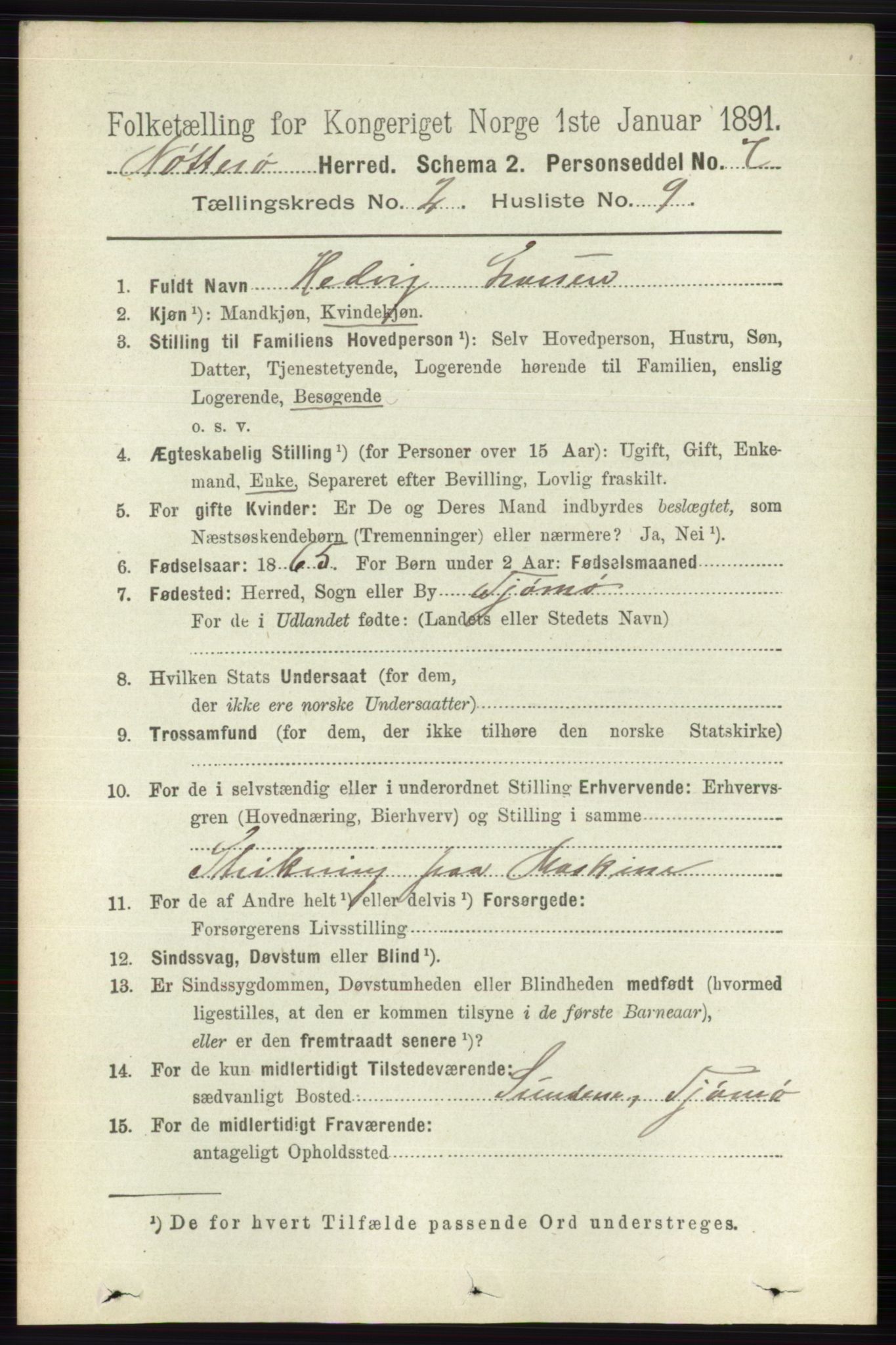 RA, 1891 census for 0722 Nøtterøy, 1891, p. 908