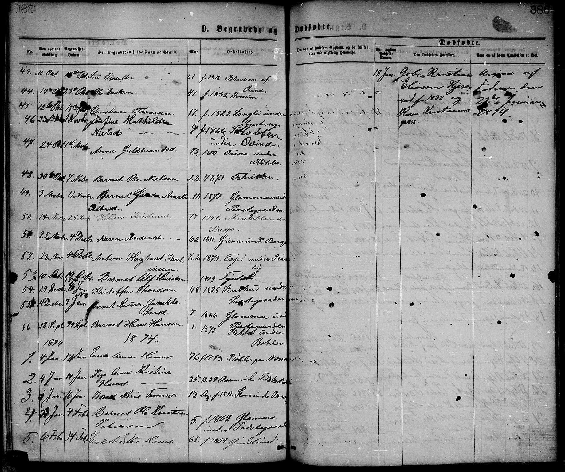 Enebakk prestekontor Kirkebøker, AV/SAO-A-10171c/G/Ga/L0005: Parish register (copy) no. I 5, 1867-1888, p. 386