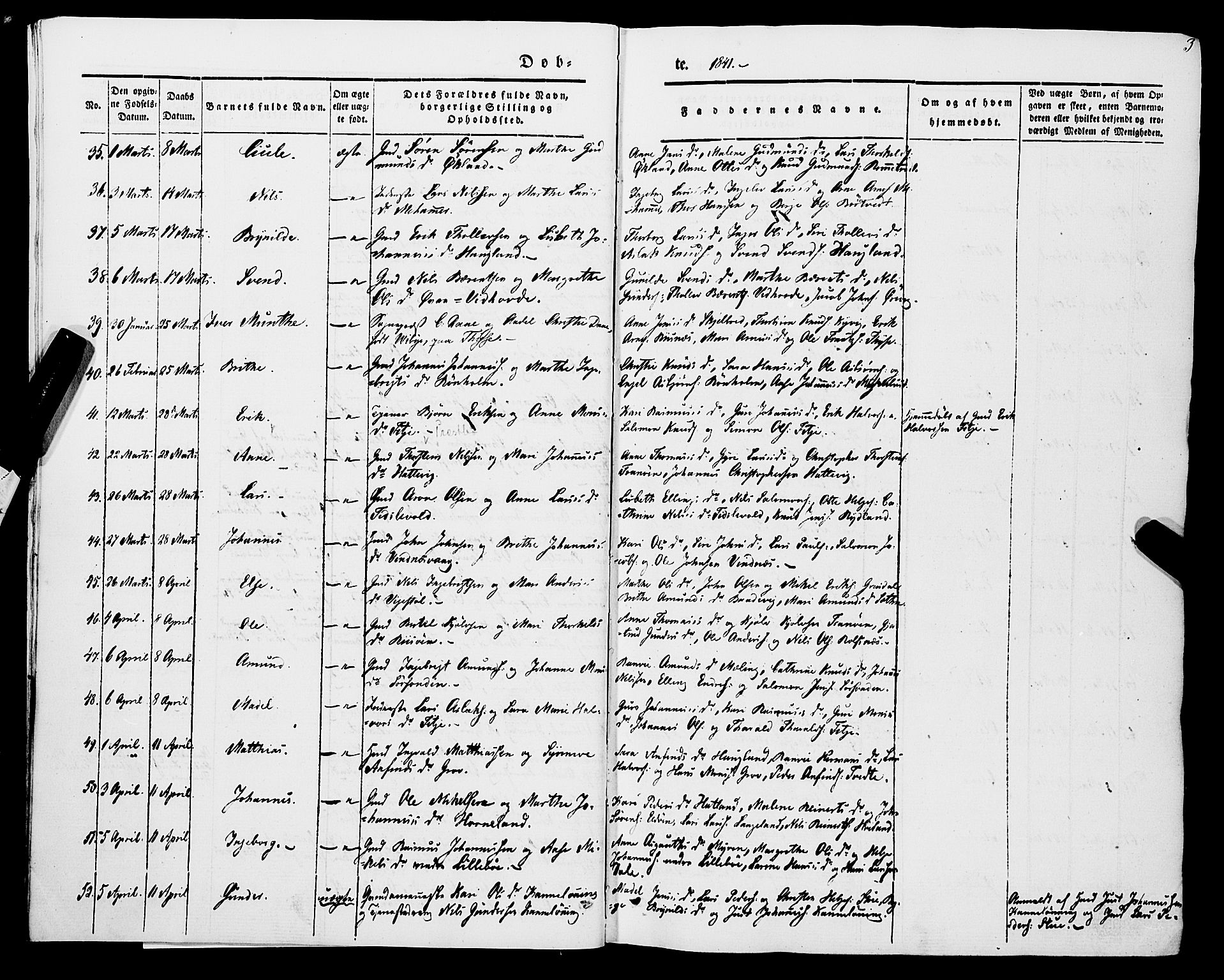 Stord sokneprestembete, AV/SAB-A-78201/H/Haa: Parish register (official) no. A 7, 1841-1861, p. 3