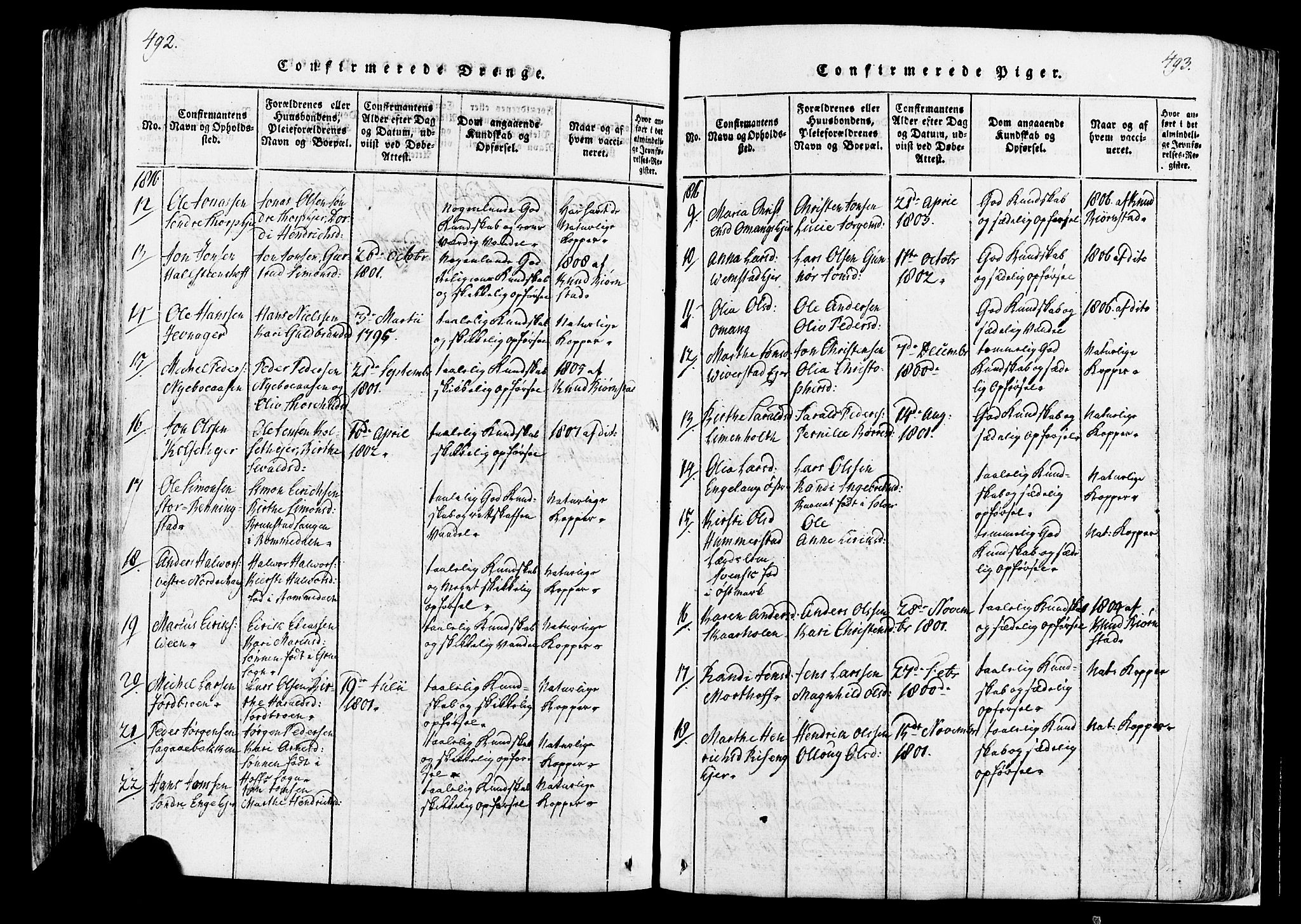 Løten prestekontor, SAH/PREST-022/K/Ka/L0005: Parish register (official) no. 5, 1814-1832, p. 492-493