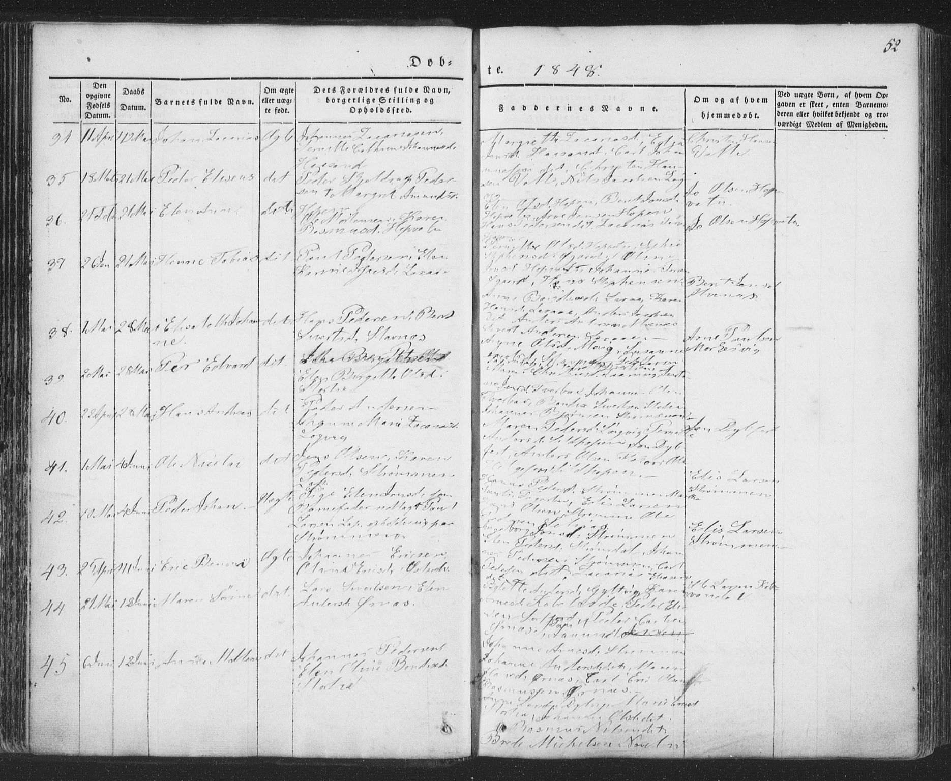 Ministerialprotokoller, klokkerbøker og fødselsregistre - Nordland, AV/SAT-A-1459/853/L0769: Parish register (official) no. 853A08, 1836-1856, p. 52