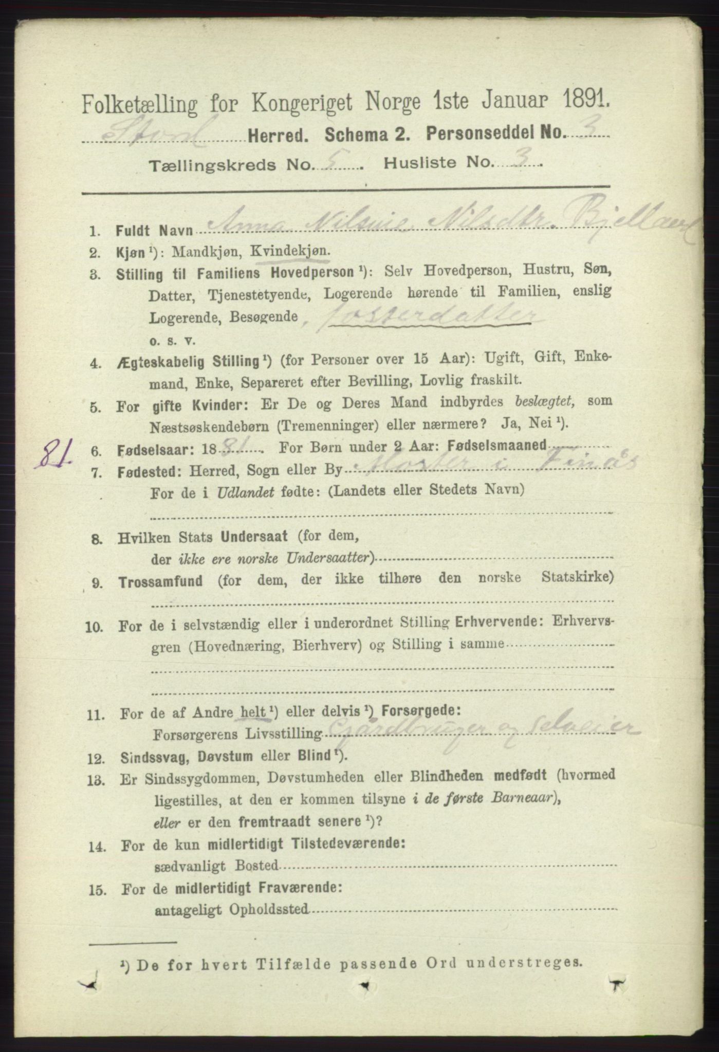 RA, 1891 census for 1221 Stord, 1891, p. 1666