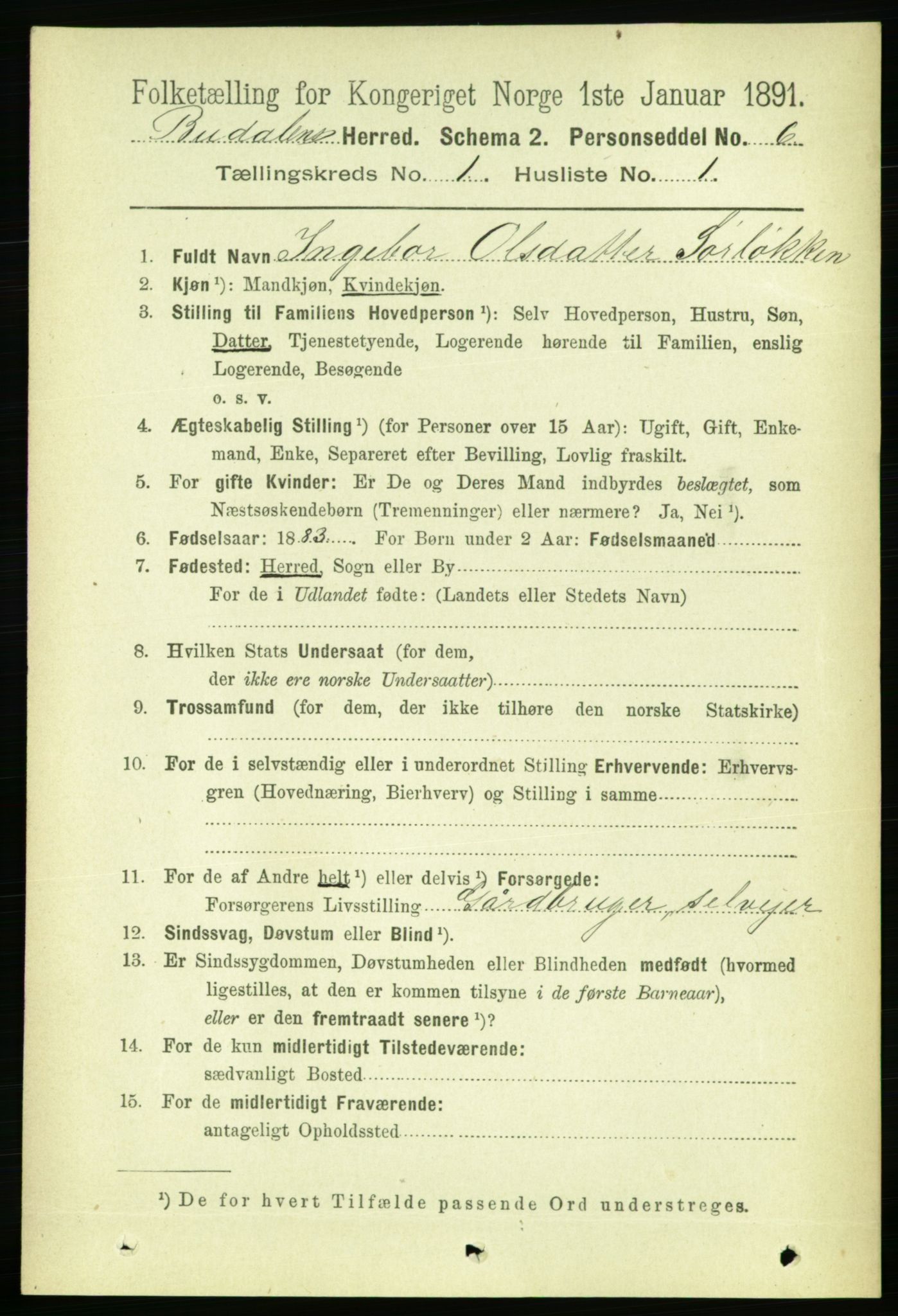 RA, 1891 census for 1647 Budal, 1891, p. 66