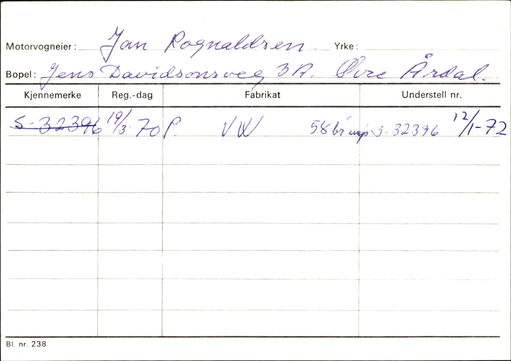 Statens vegvesen, Sogn og Fjordane vegkontor, SAB/A-5301/4/F/L0146: Registerkort Årdal R-Å samt diverse kort, 1945-1975, p. 59