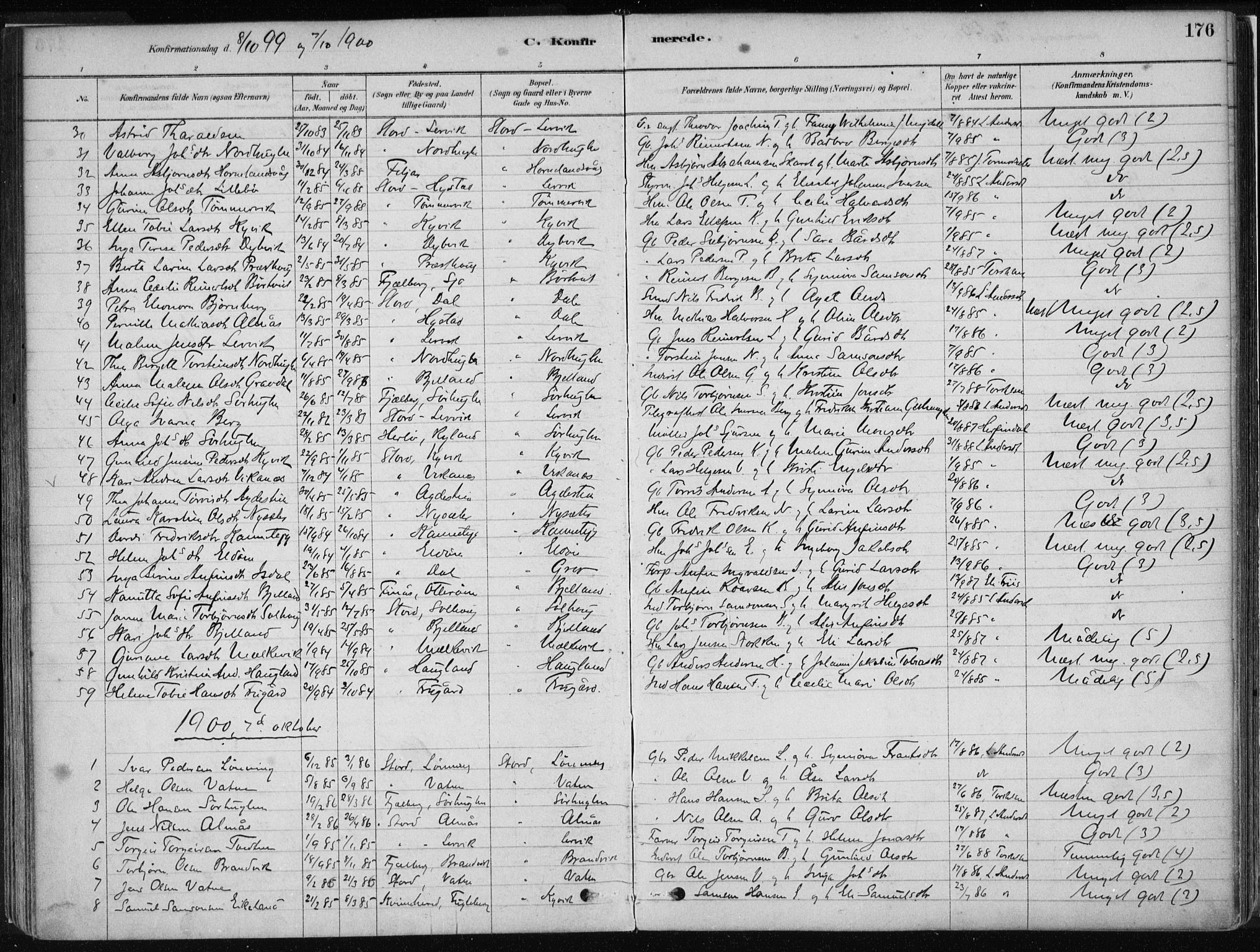 Stord sokneprestembete, AV/SAB-A-78201/H/Haa: Parish register (official) no. B 2, 1878-1913, p. 176