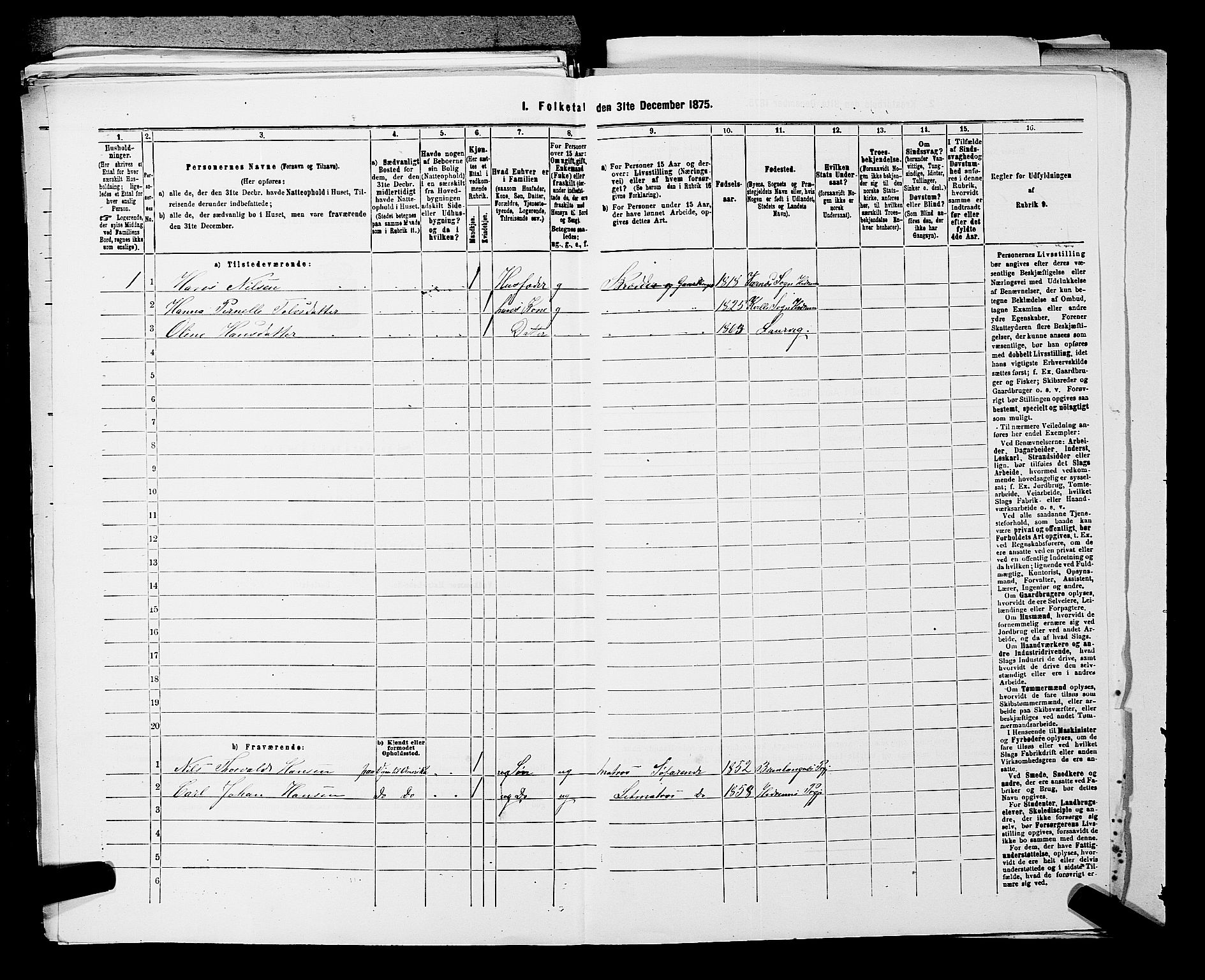 SAKO, 1875 census for 0727P Hedrum, 1875, p. 485