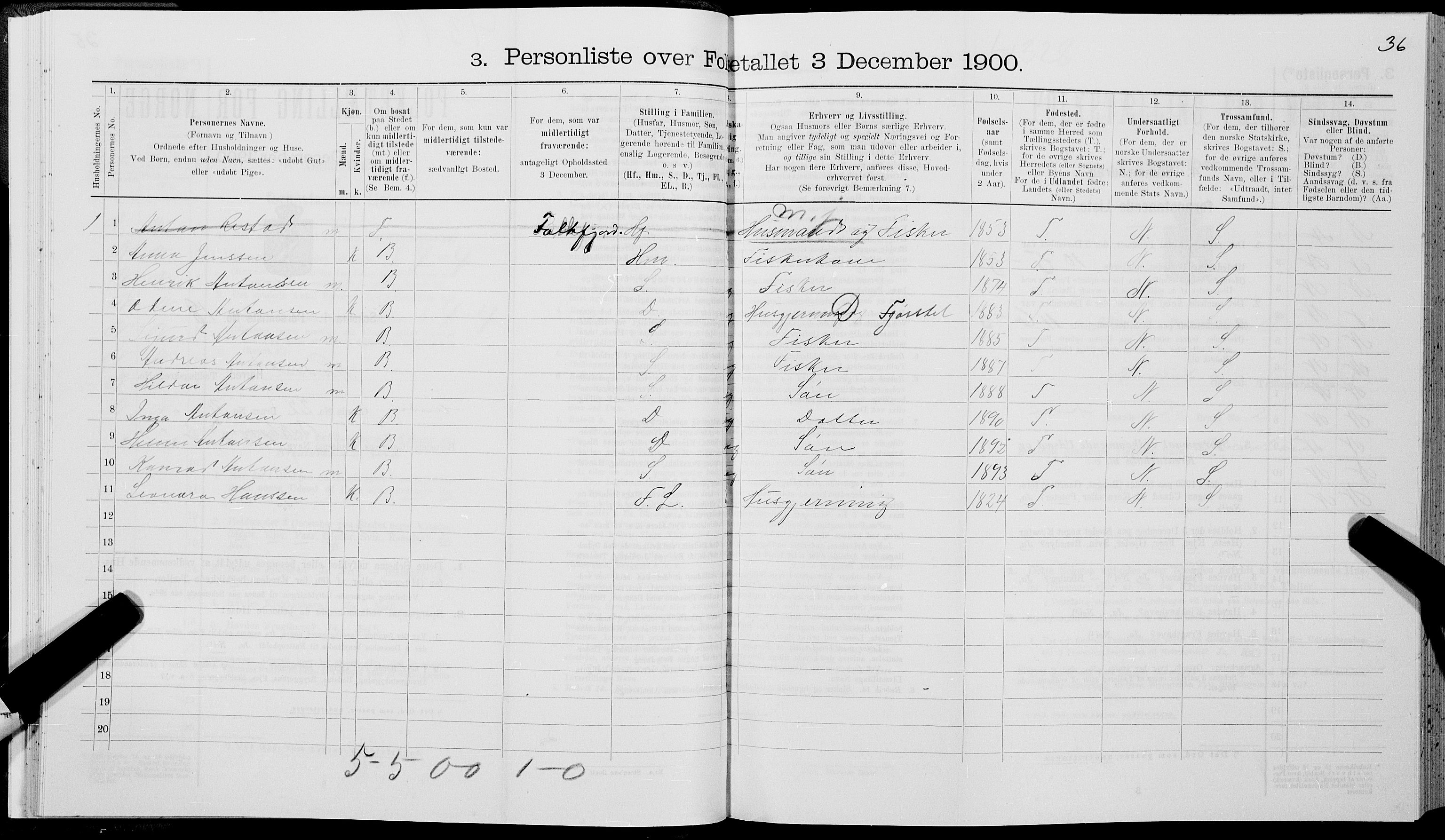 SAT, 1900 census for Hadsel, 1900, p. 500