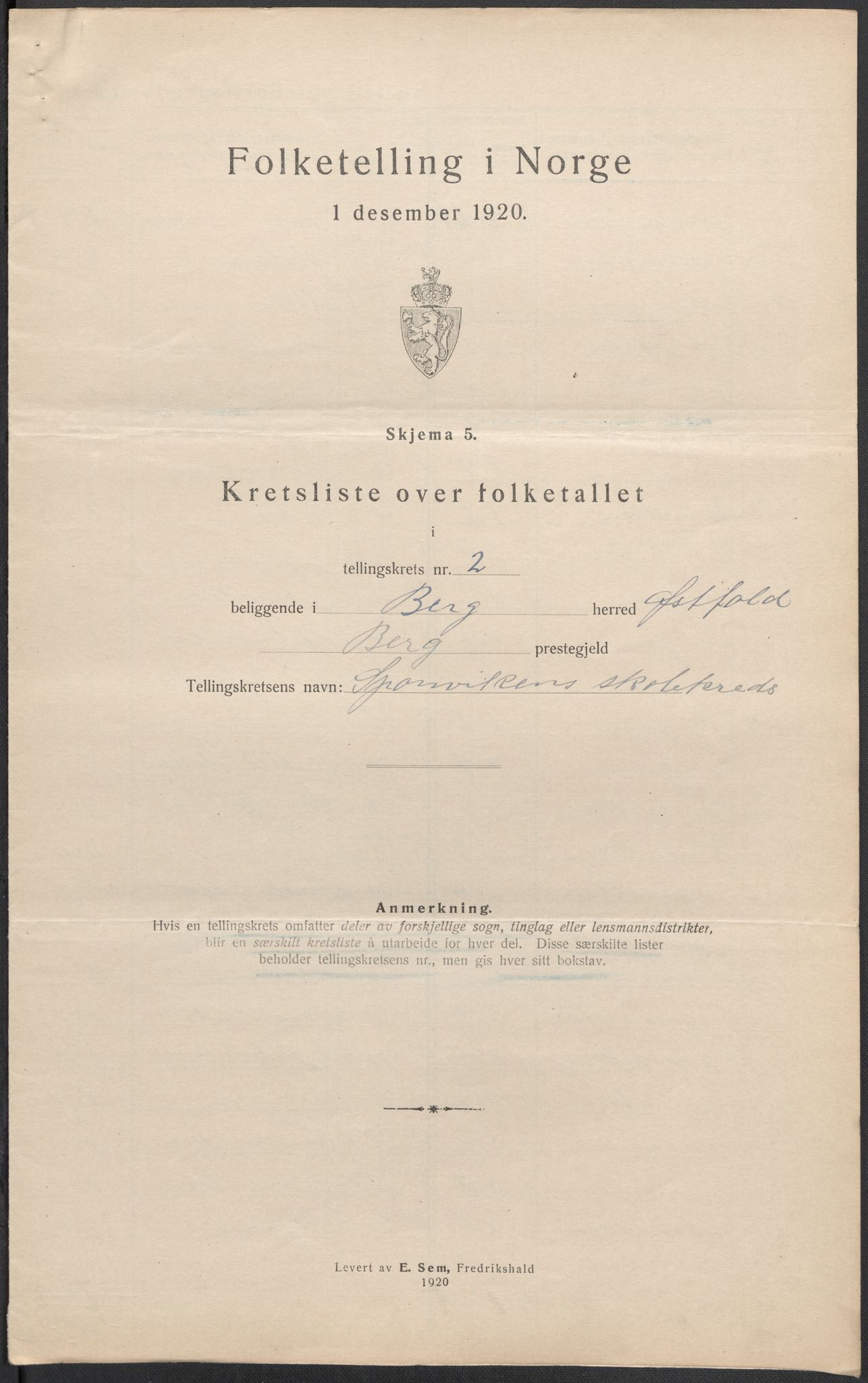 SAO, 1920 census for Berg, 1920, p. 10