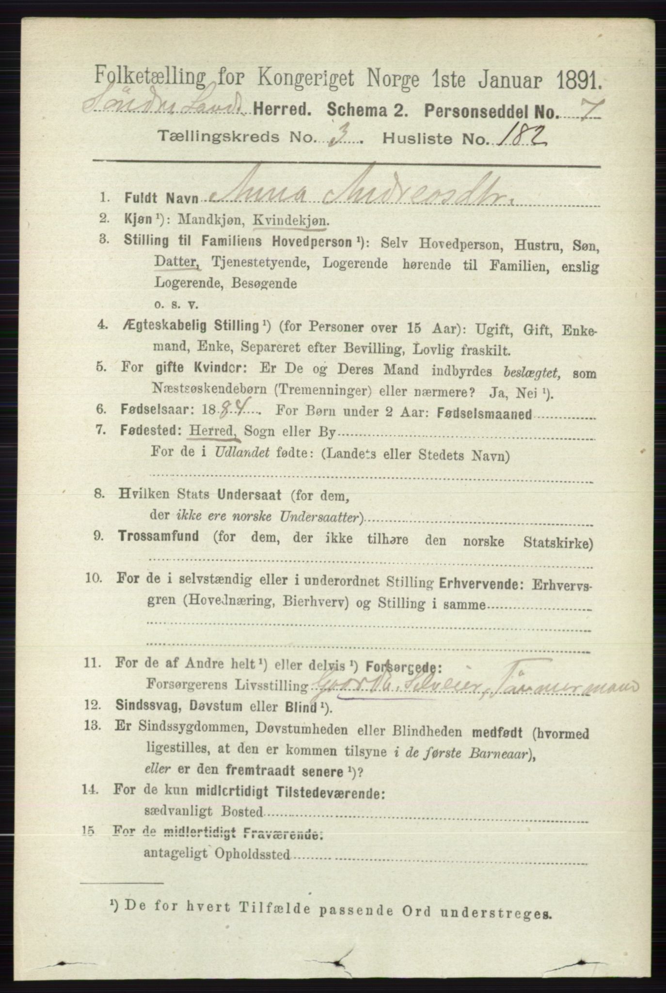RA, 1891 census for 0536 Søndre Land, 1891, p. 3605