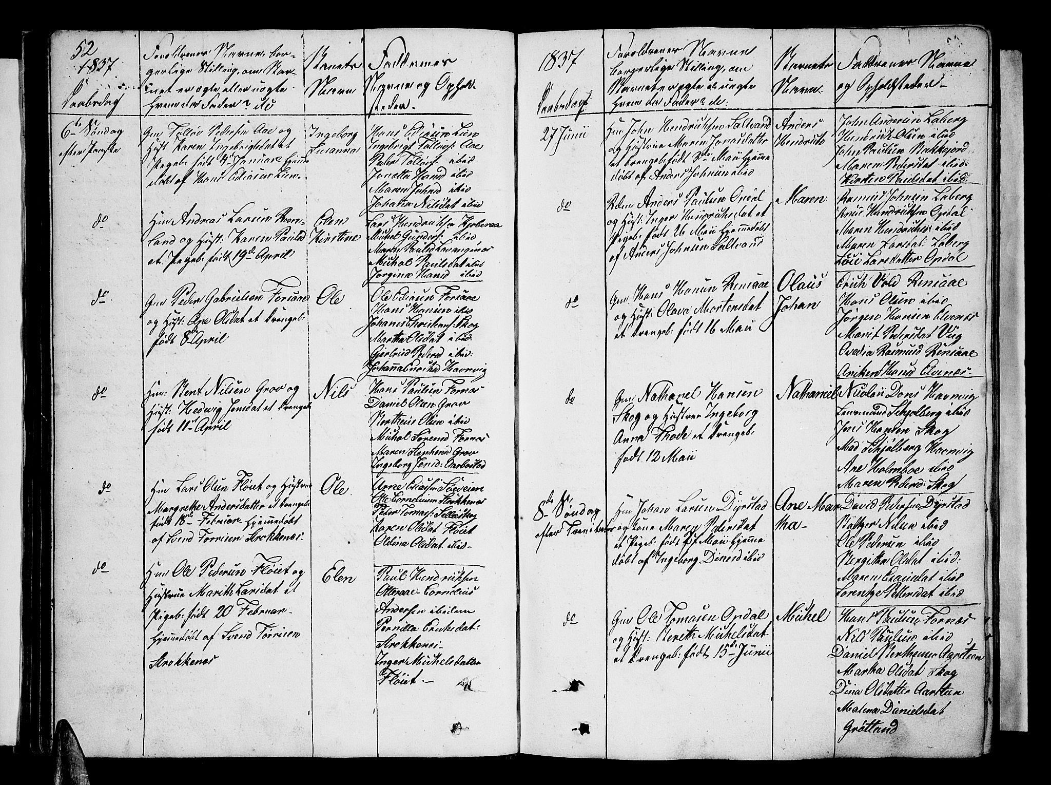 Ibestad sokneprestembete, AV/SATØ-S-0077/H/Ha/Hab/L0003klokker: Parish register (copy) no. 3, 1833-1852, p. 52