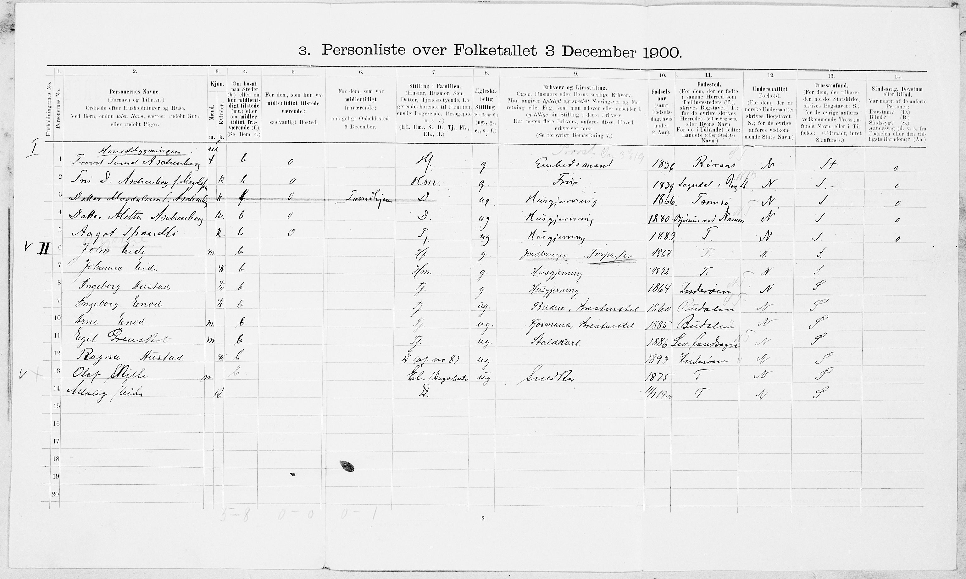 SAT, 1900 census for Skogn, 1900, p. 212