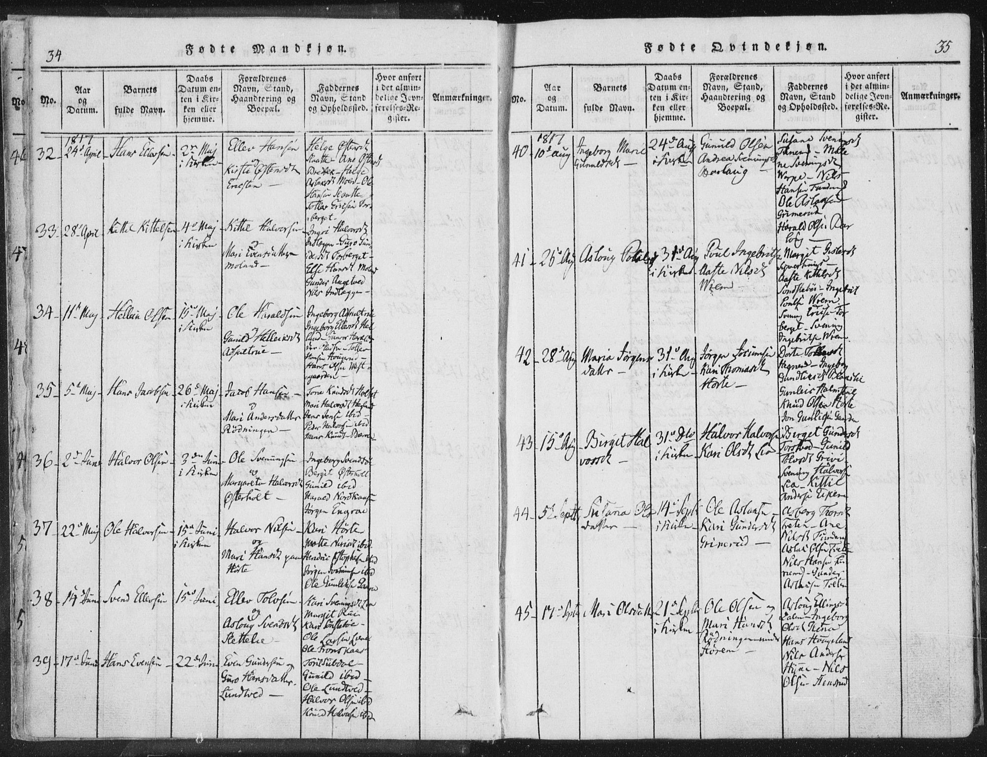 Bø kirkebøker, SAKO/A-257/F/Fa/L0006: Parish register (official) no. 6, 1815-1831, p. 34-35
