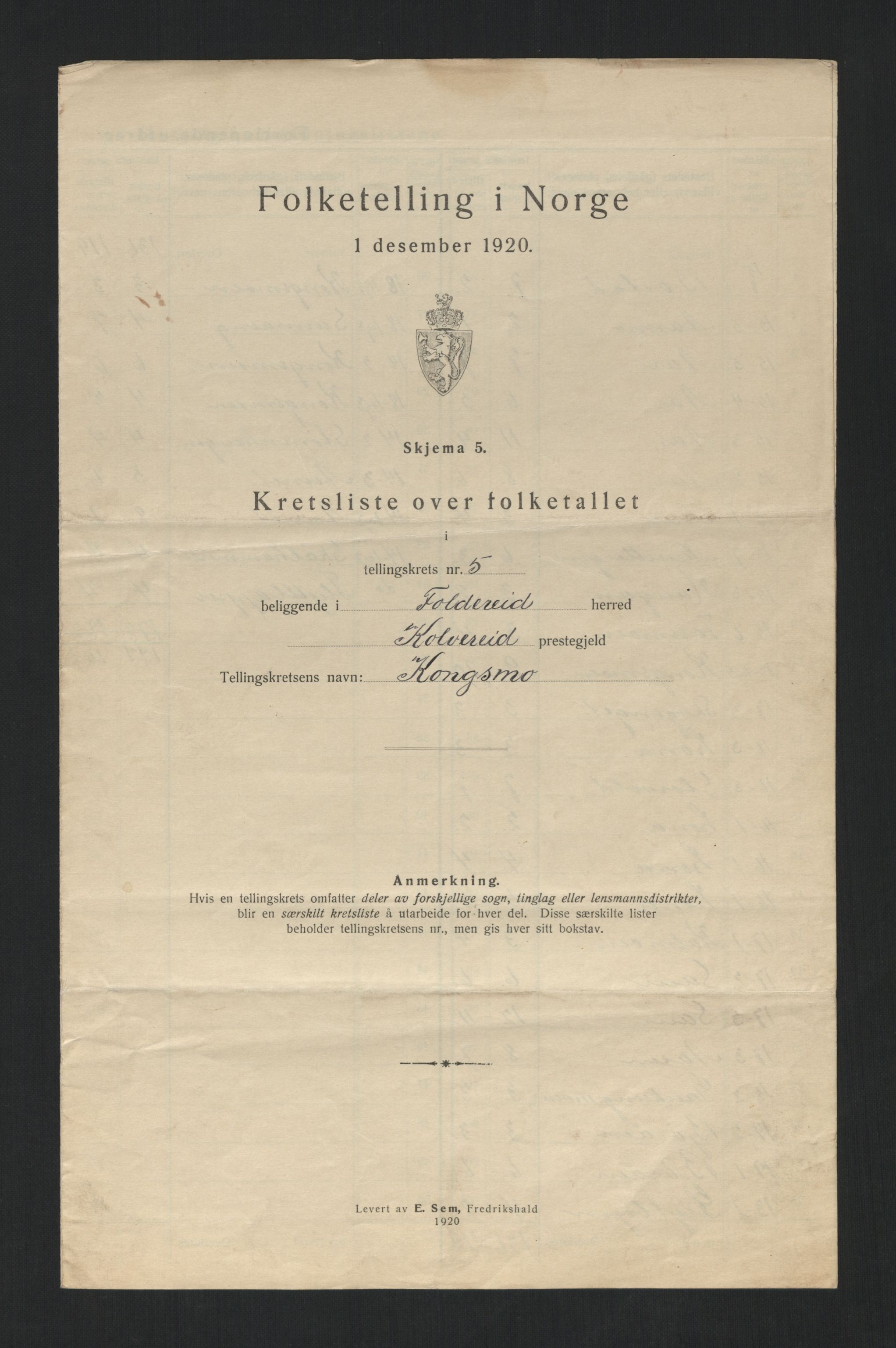 SAT, 1920 census for Foldereid, 1920, p. 19