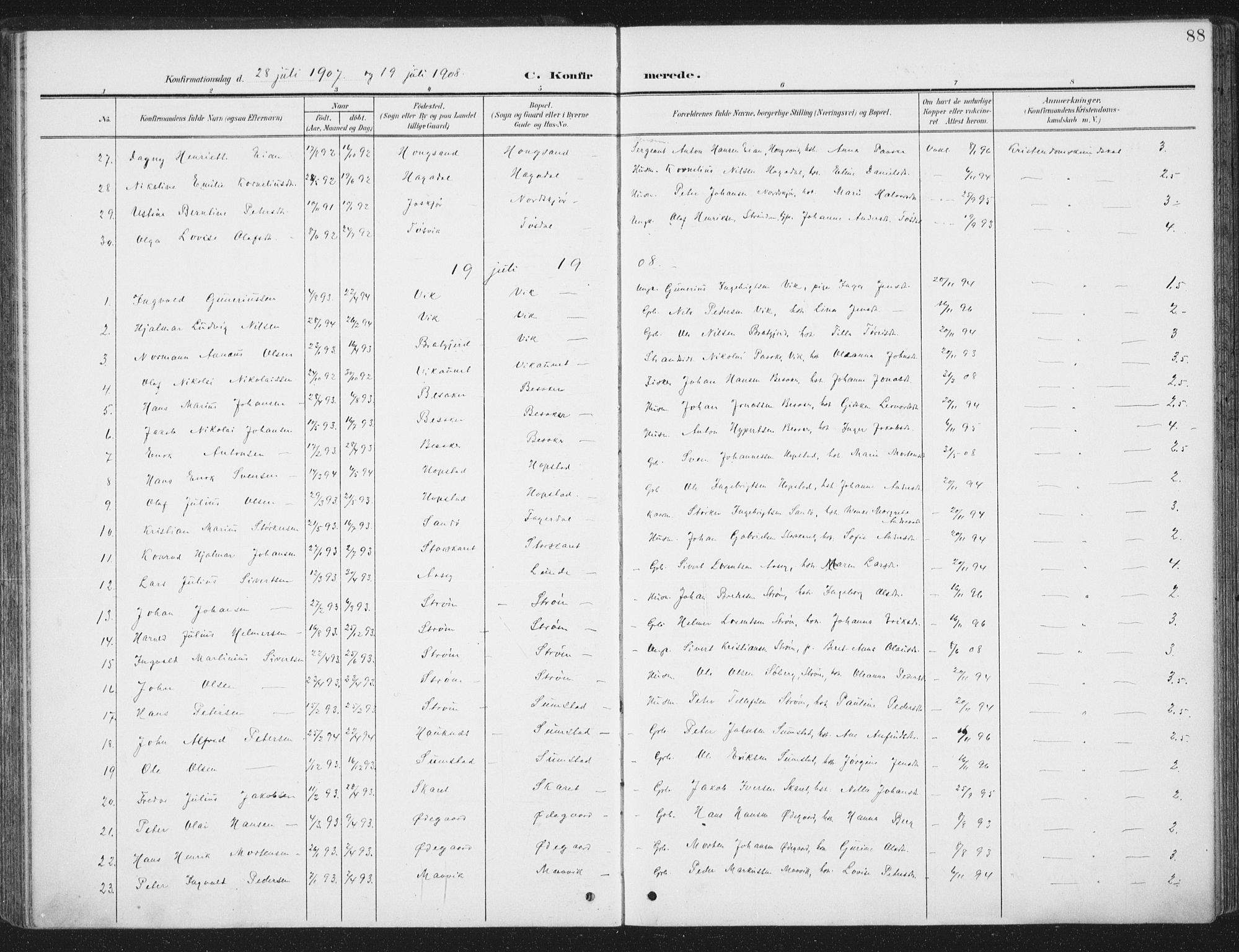 Ministerialprotokoller, klokkerbøker og fødselsregistre - Sør-Trøndelag, SAT/A-1456/657/L0709: Parish register (official) no. 657A10, 1905-1919, p. 88