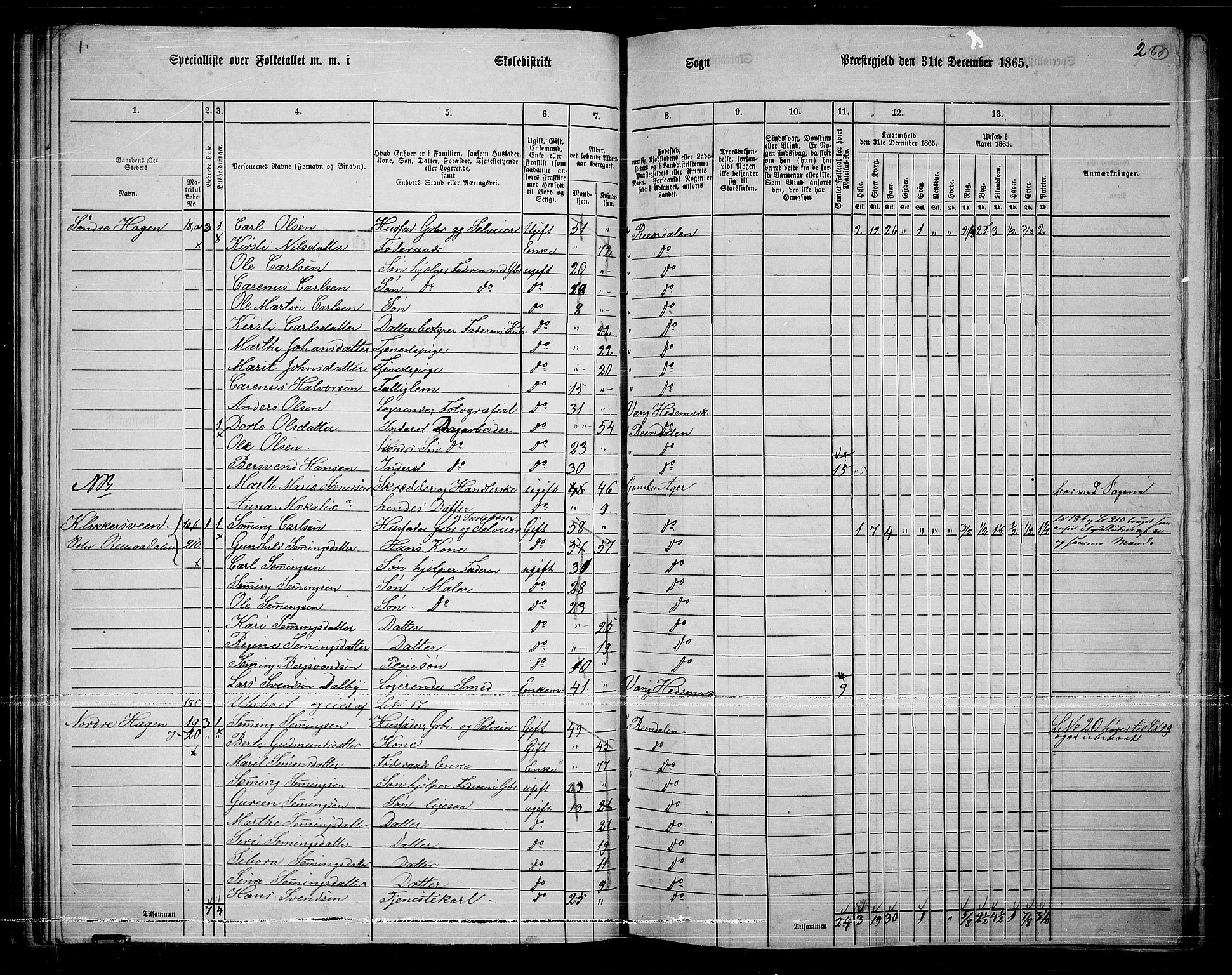 RA, 1865 census for Rendalen, 1865, p. 53