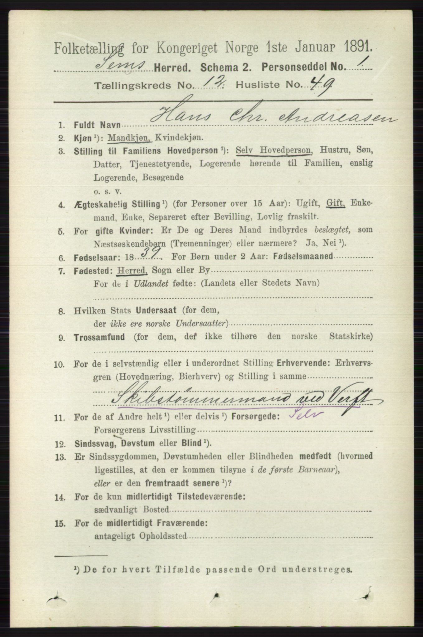 RA, 1891 census for 0721 Sem, 1891, p. 6087