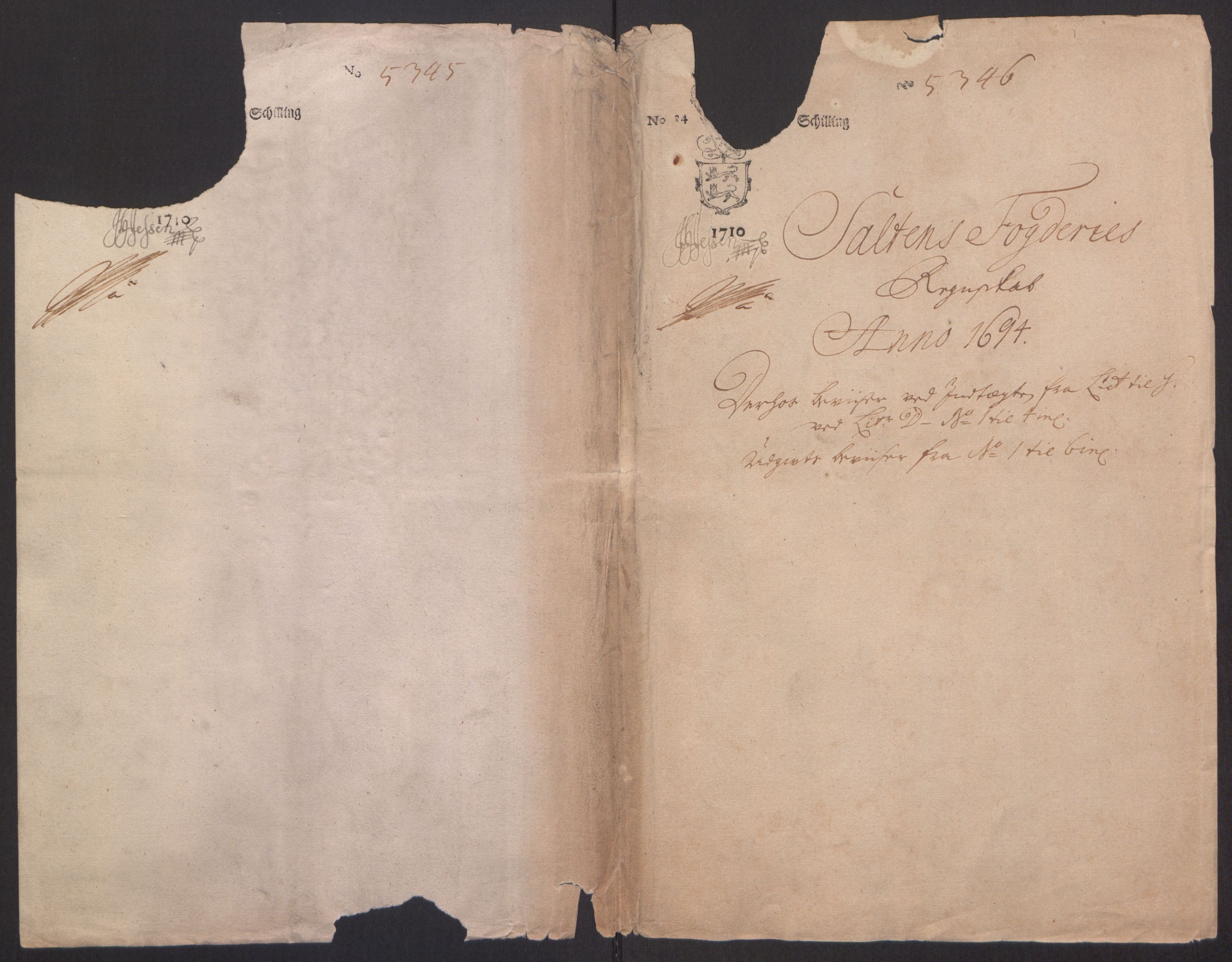 Rentekammeret inntil 1814, Reviderte regnskaper, Fogderegnskap, RA/EA-4092/R66/L4578: Fogderegnskap Salten, 1694-1696, p. 3