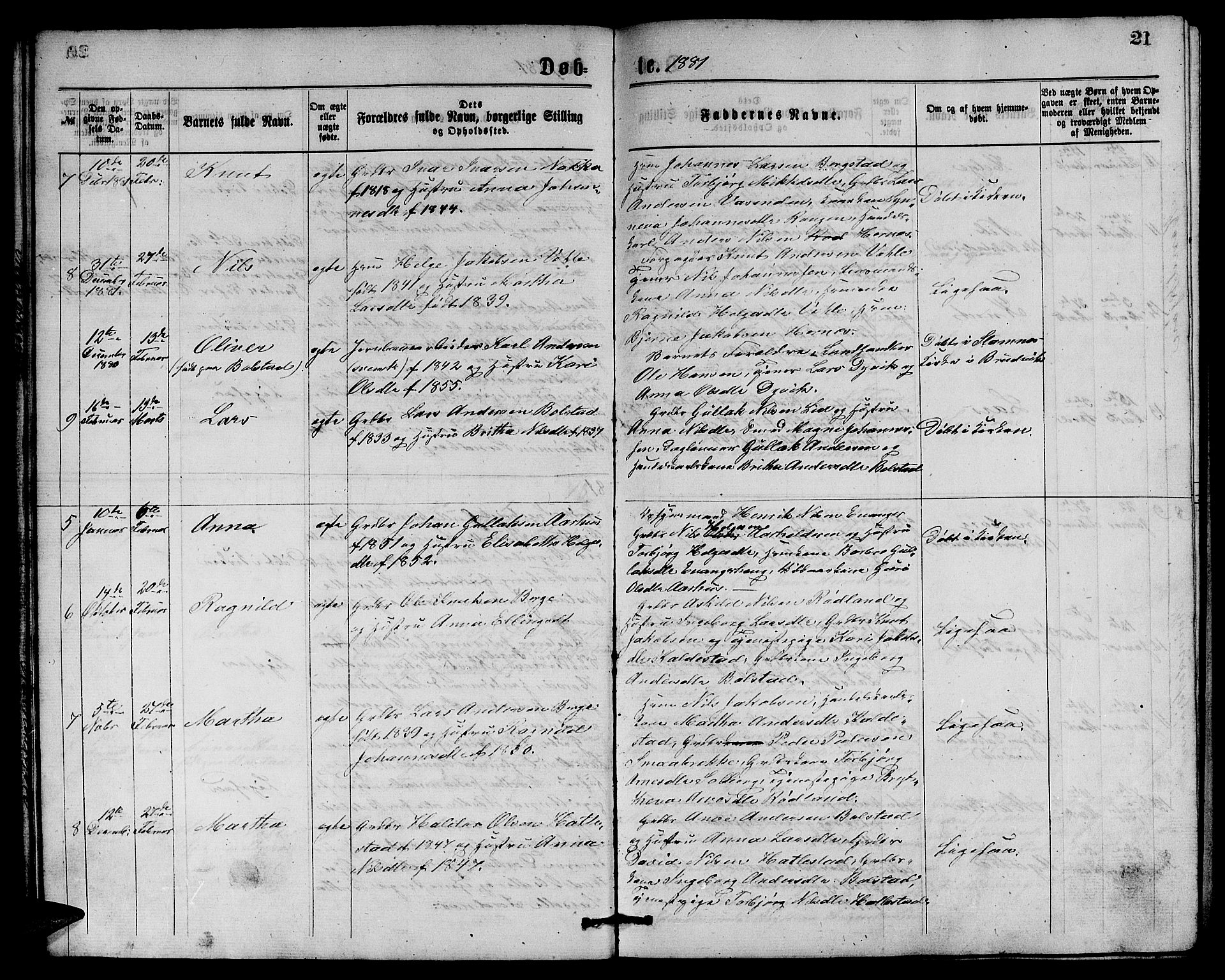 Evanger sokneprestembete, SAB/A-99924: Parish register (copy) no. A 3, 1875-1887, p. 21