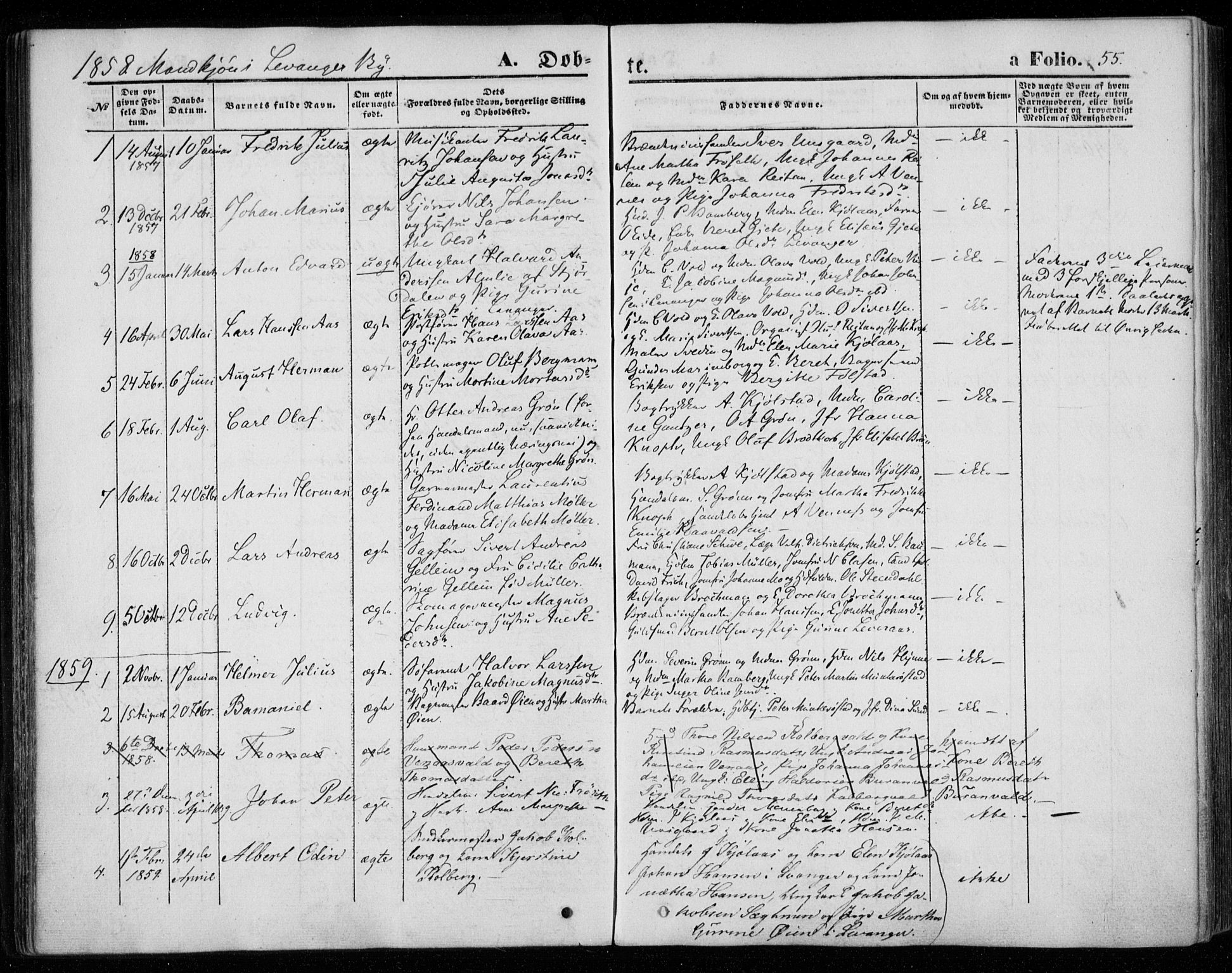 Ministerialprotokoller, klokkerbøker og fødselsregistre - Nord-Trøndelag, SAT/A-1458/720/L0184: Parish register (official) no. 720A02 /1, 1855-1863, p. 55