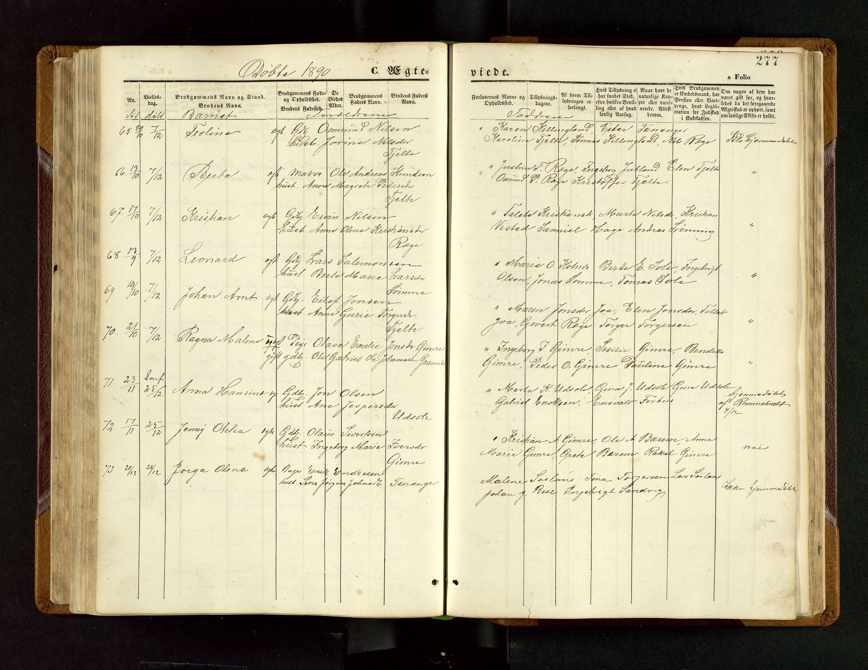 Håland sokneprestkontor, AV/SAST-A-101802/001/30BB/L0003: Parish register (copy) no. B 3, 1873-1893, p. 277