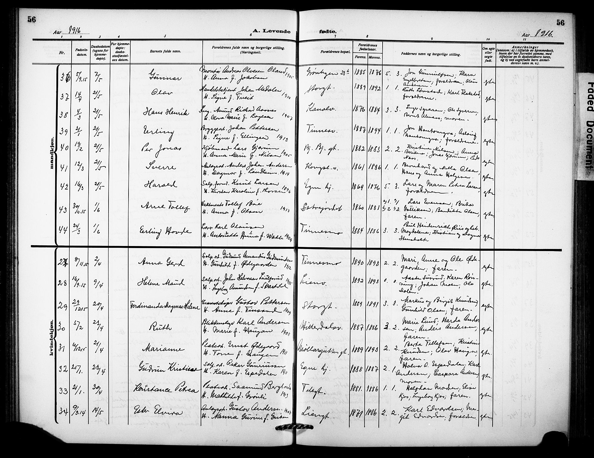 Notodden kirkebøker, AV/SAKO-A-290/G/Ga/L0001: Parish register (copy) no. 1, 1912-1923, p. 56