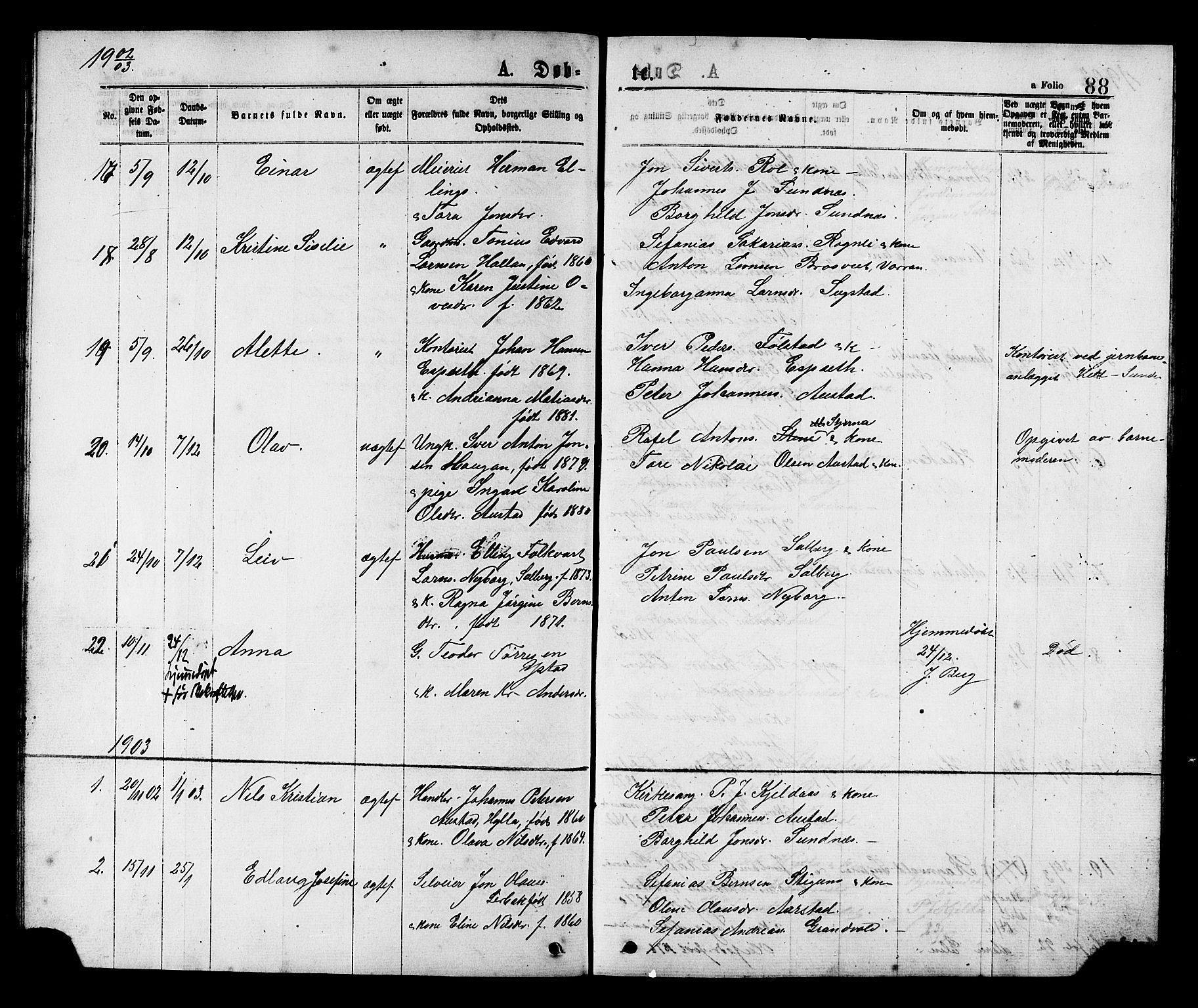 Ministerialprotokoller, klokkerbøker og fødselsregistre - Nord-Trøndelag, SAT/A-1458/731/L0311: Parish register (copy) no. 731C02, 1875-1911, p. 88