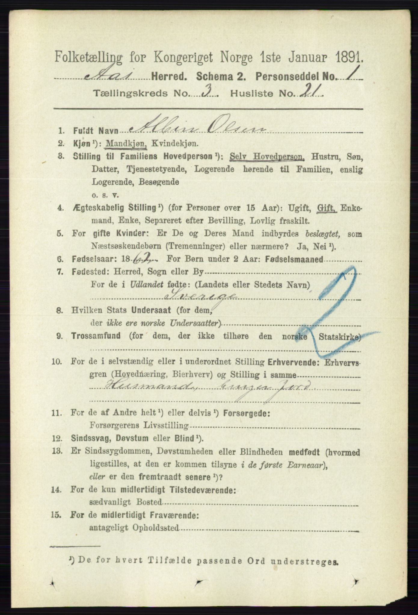 RA, 1891 census for 0214 Ås, 1891, p. 2257