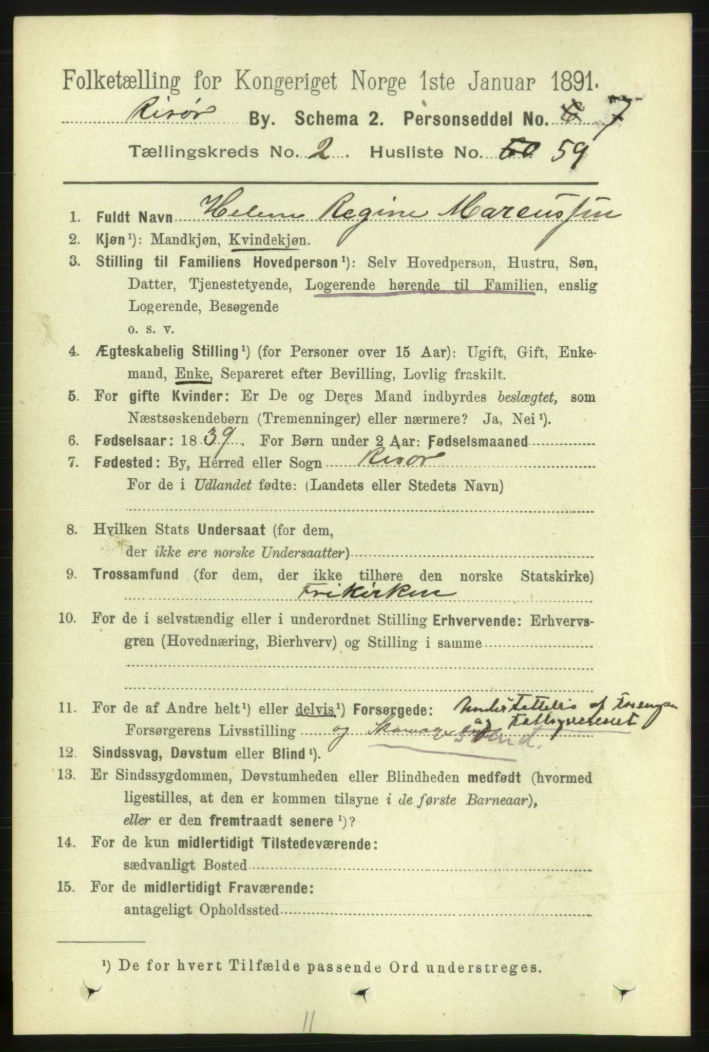 RA, 1891 census for 0901 Risør, 1891, p. 2463