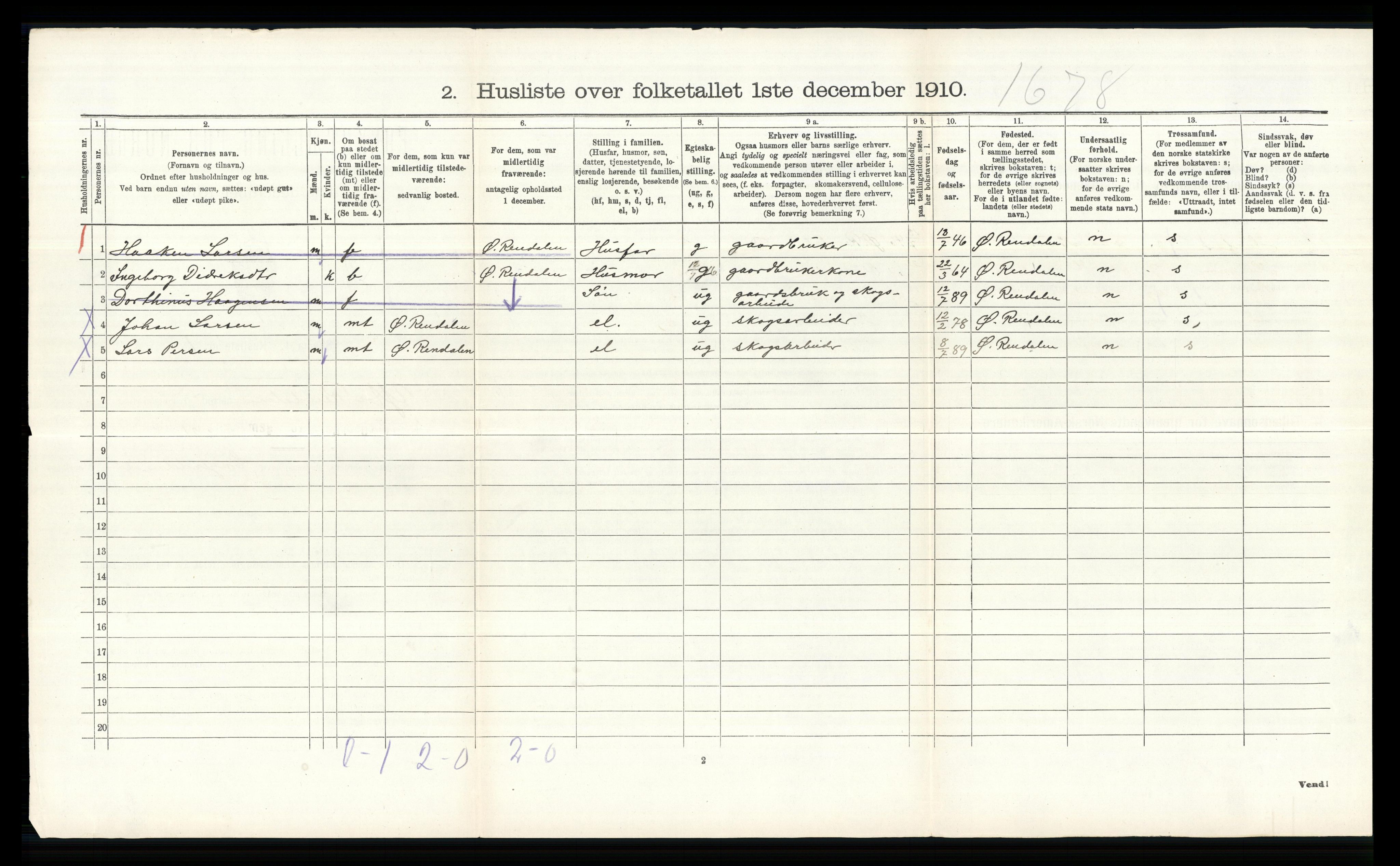 RA, 1910 census for Ytre Rendal, 1910, p. 548