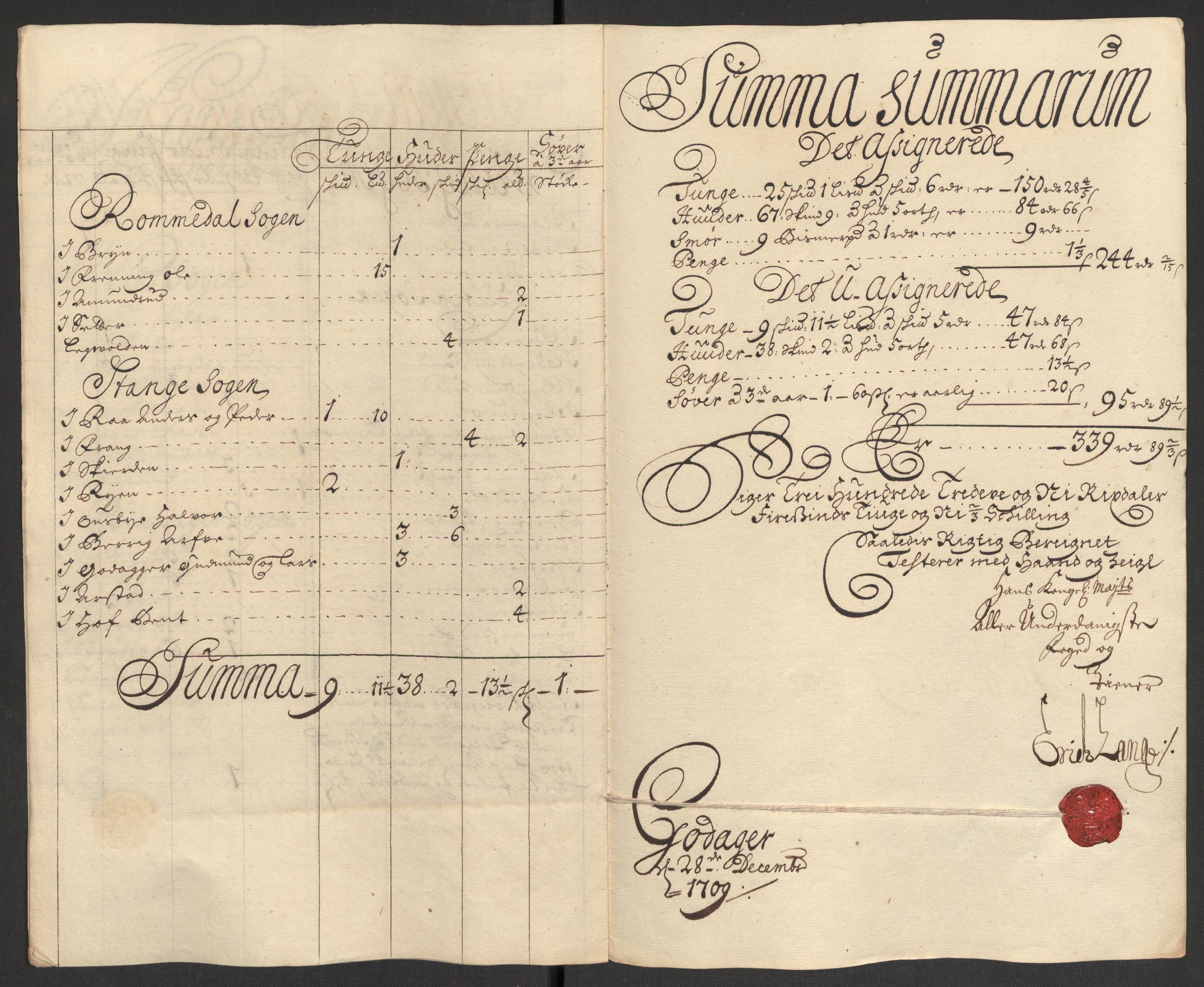 Rentekammeret inntil 1814, Reviderte regnskaper, Fogderegnskap, AV/RA-EA-4092/R16/L1045: Fogderegnskap Hedmark, 1709, p. 30