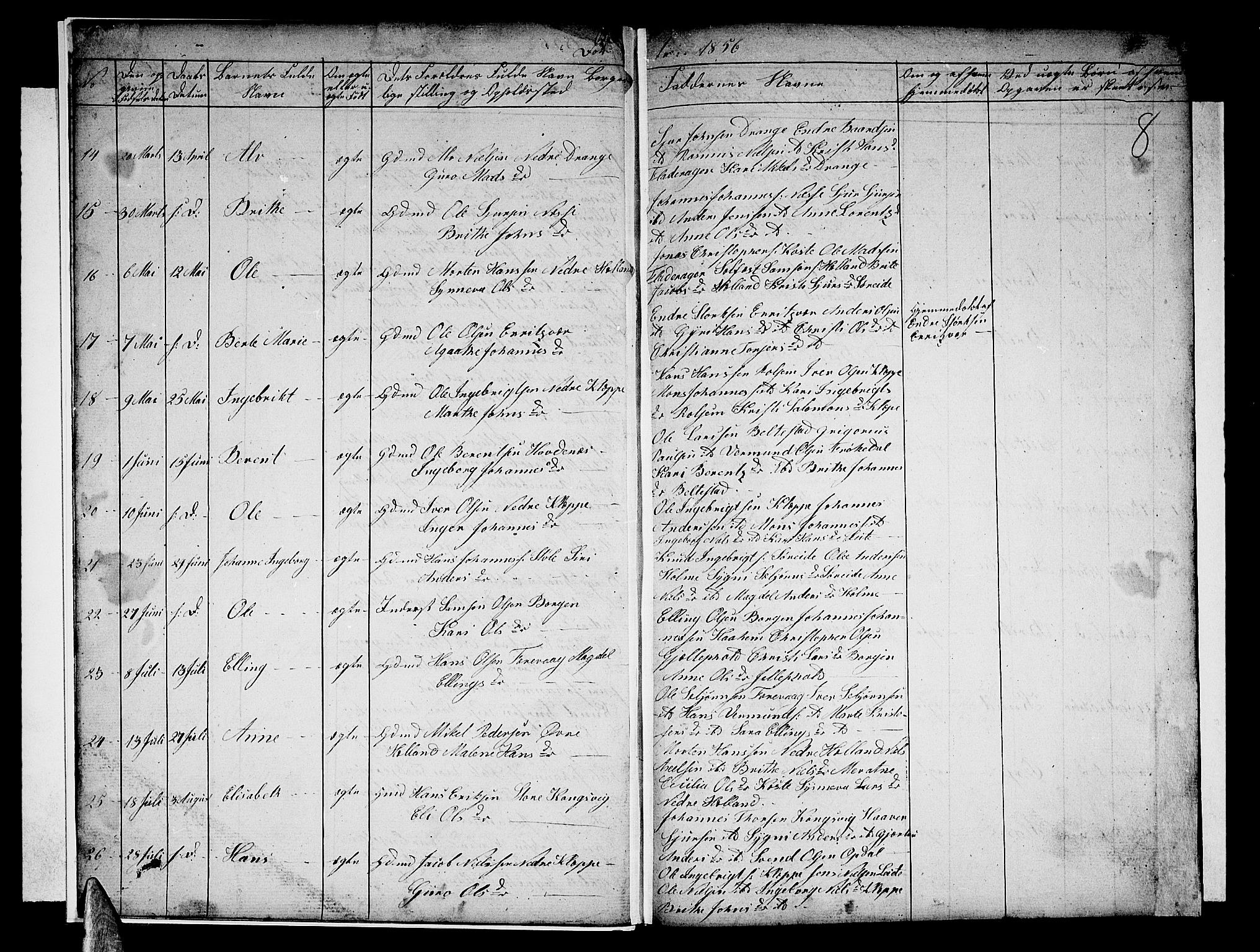 Tysnes sokneprestembete, SAB/A-78601/H/Hab: Parish register (copy) no. E 1, 1855-1874, p. 8