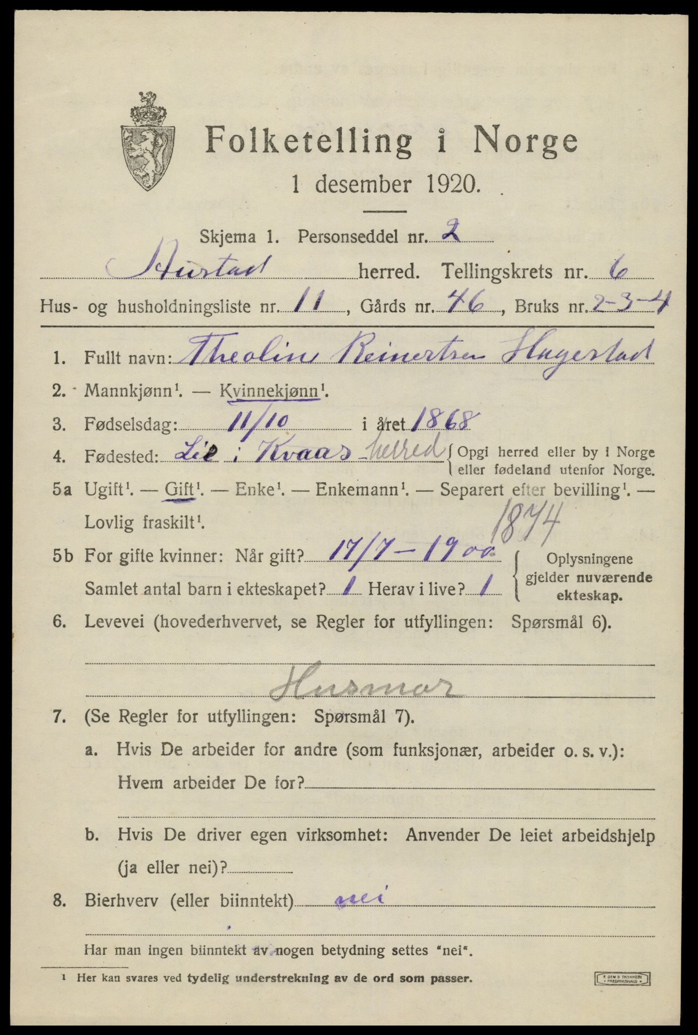 SAK, 1920 census for Austad, 1920, p. 1955