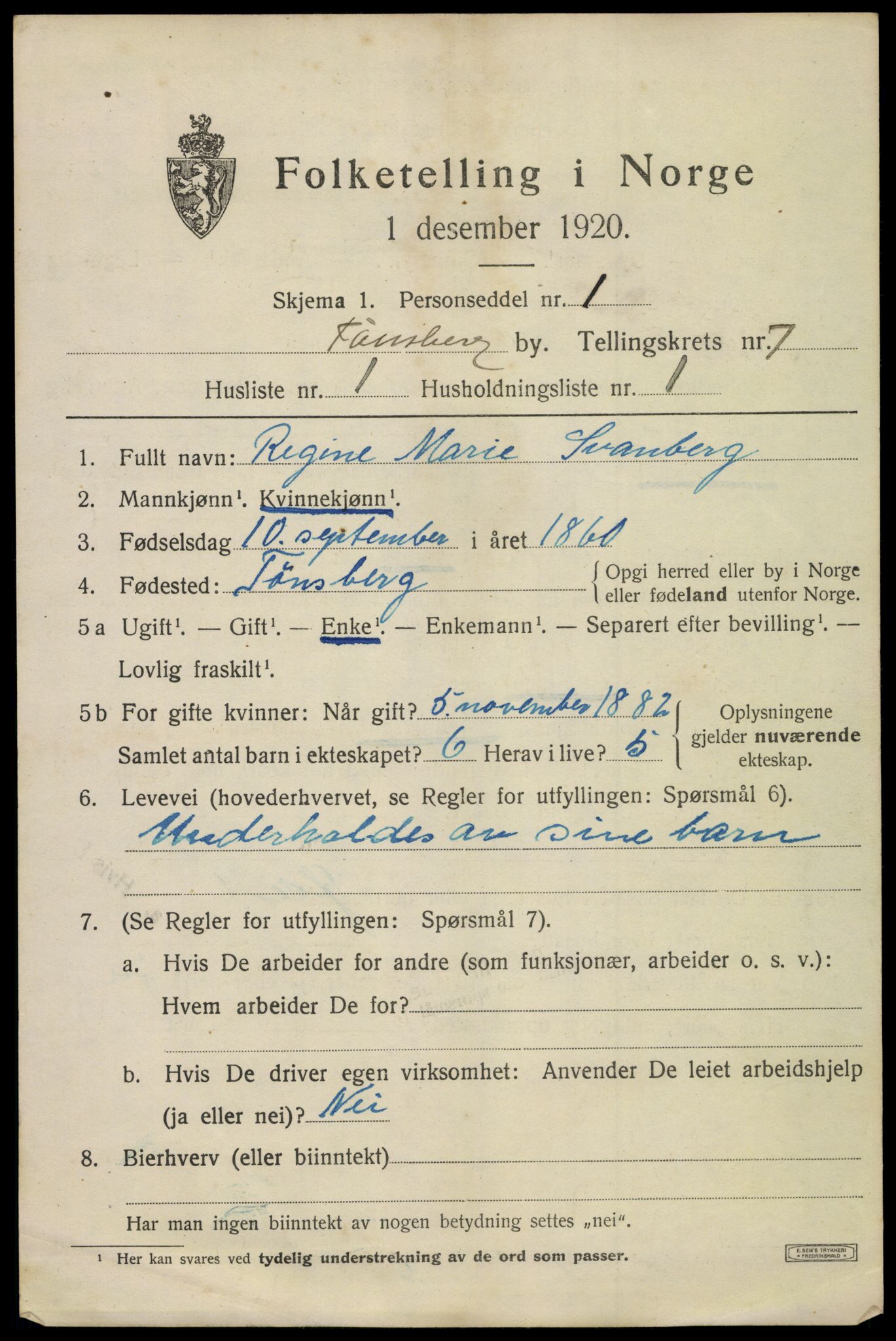 SAKO, 1920 census for Tønsberg, 1920, p. 15327