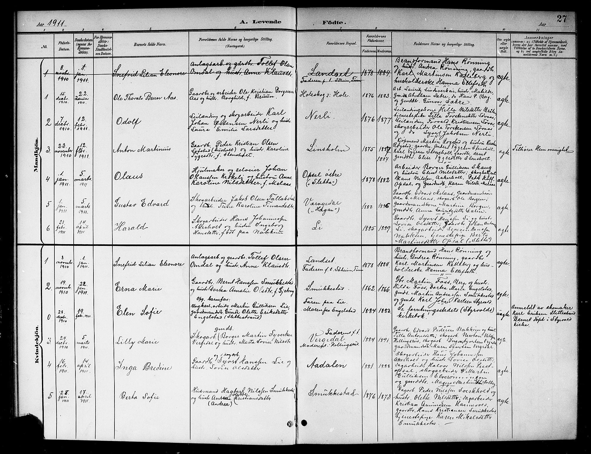 Lardal kirkebøker, SAKO/A-350/G/Ga/L0002: Parish register (copy) no. I 2, 1901-1916, p. 27