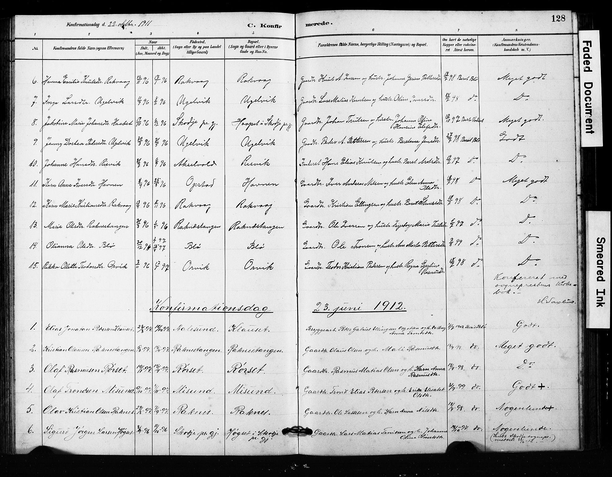Ministerialprotokoller, klokkerbøker og fødselsregistre - Møre og Romsdal, SAT/A-1454/563/L0737: Parish register (copy) no. 563C01, 1878-1916, p. 128