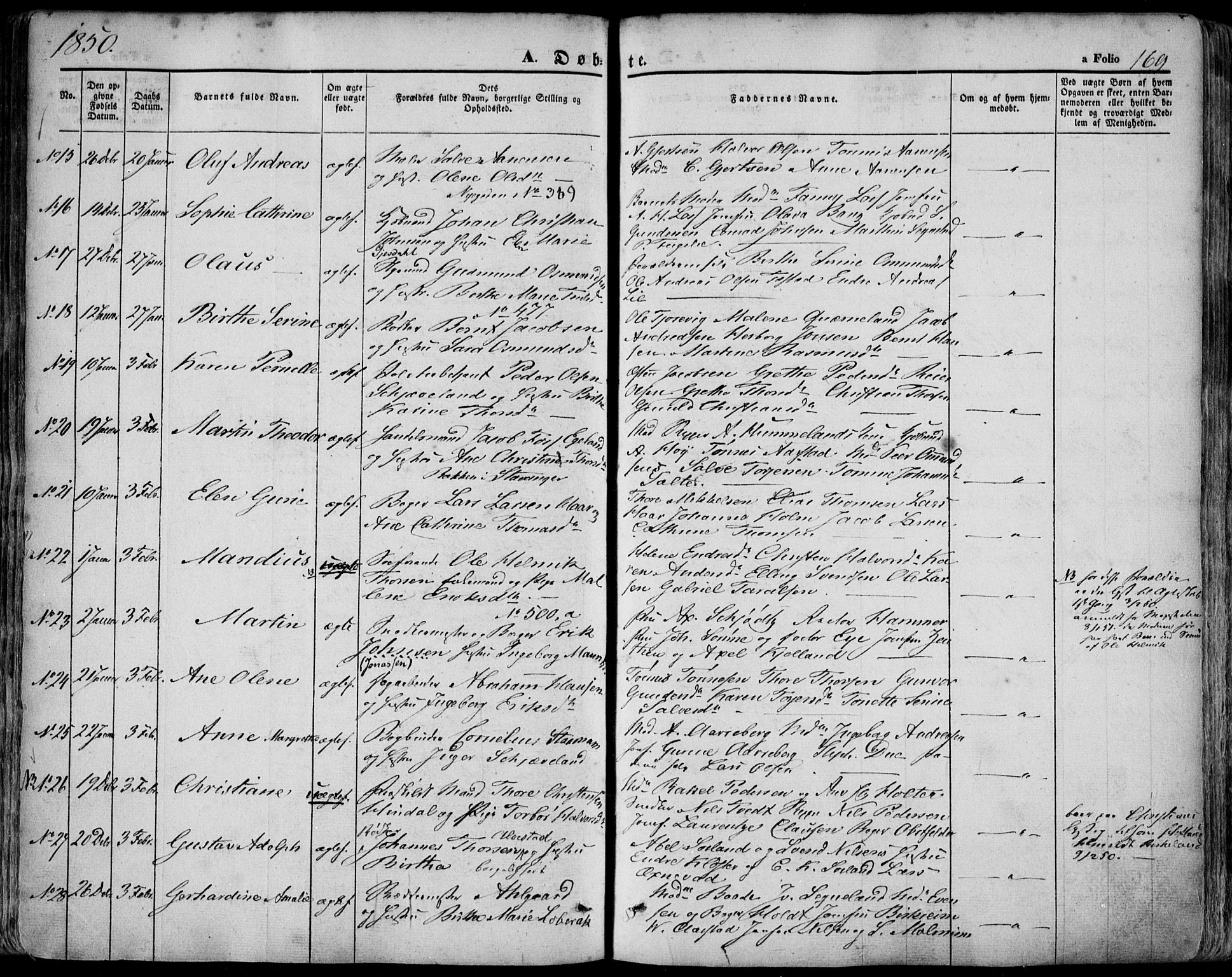 Domkirken sokneprestkontor, SAST/A-101812/001/30/30BA/L0016: Parish register (official) no. A 15, 1844-1854, p. 169