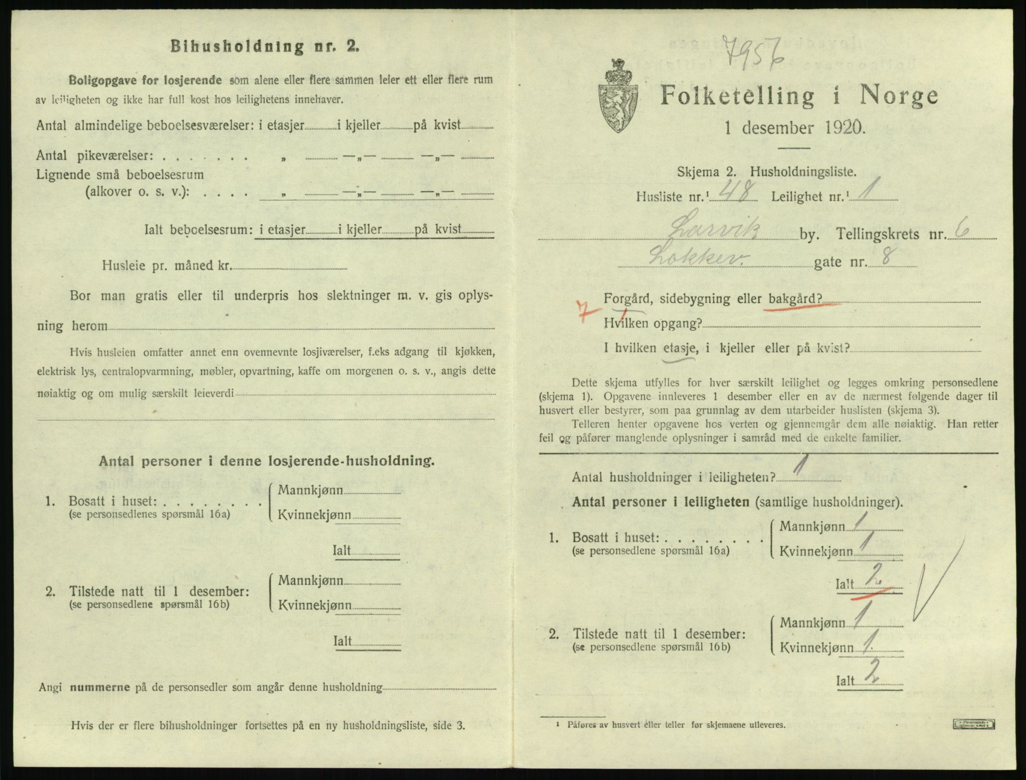 SAKO, 1920 census for Larvik, 1920, p. 5562