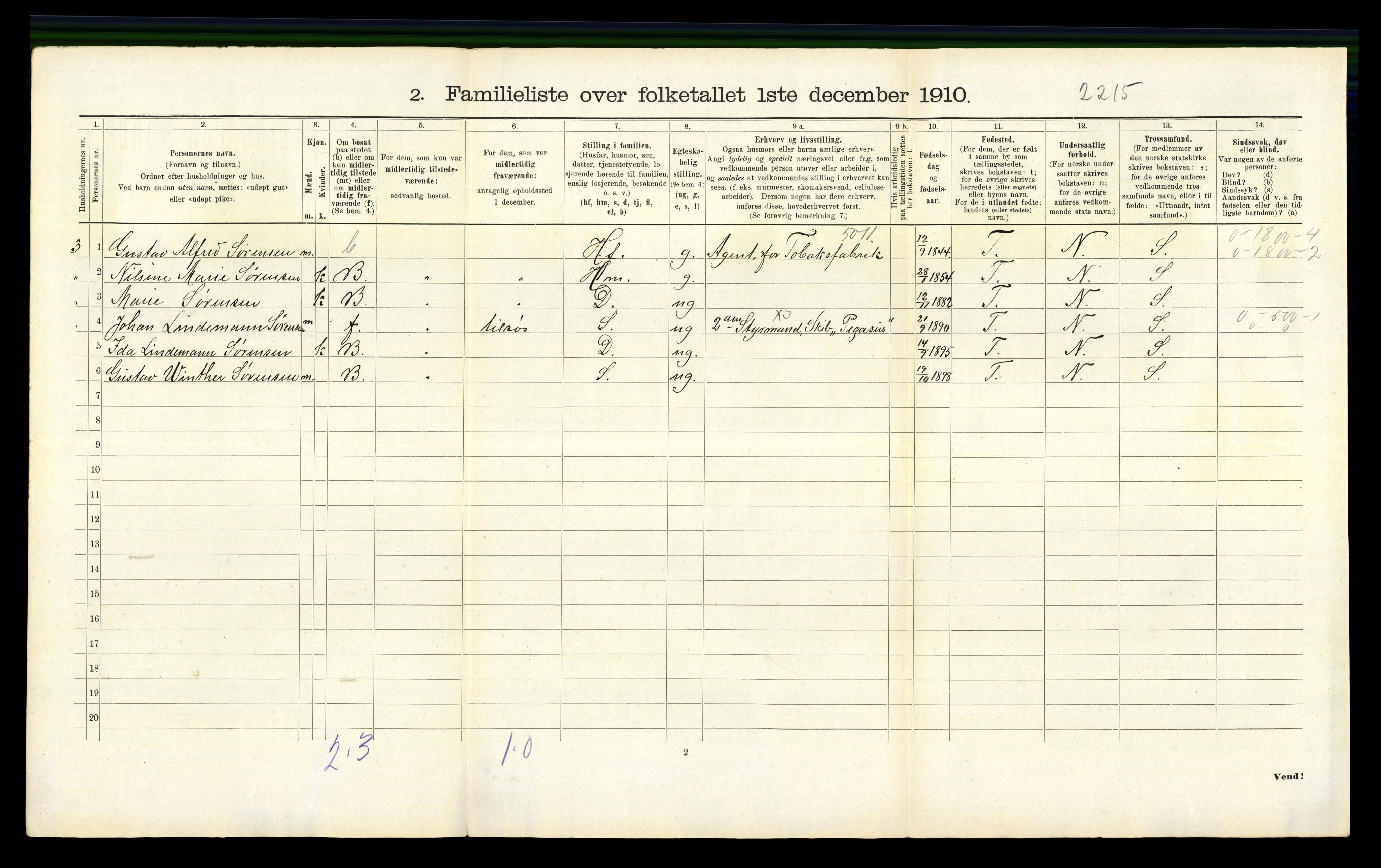 RA, 1910 census for Larvik, 1910, p. 6674