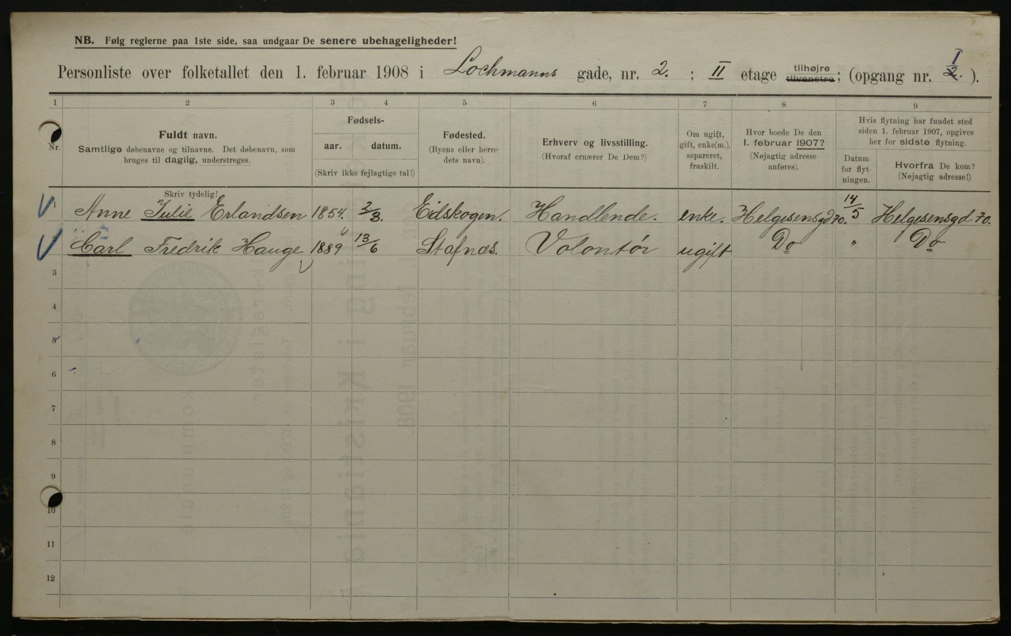 OBA, Municipal Census 1908 for Kristiania, 1908, p. 73470