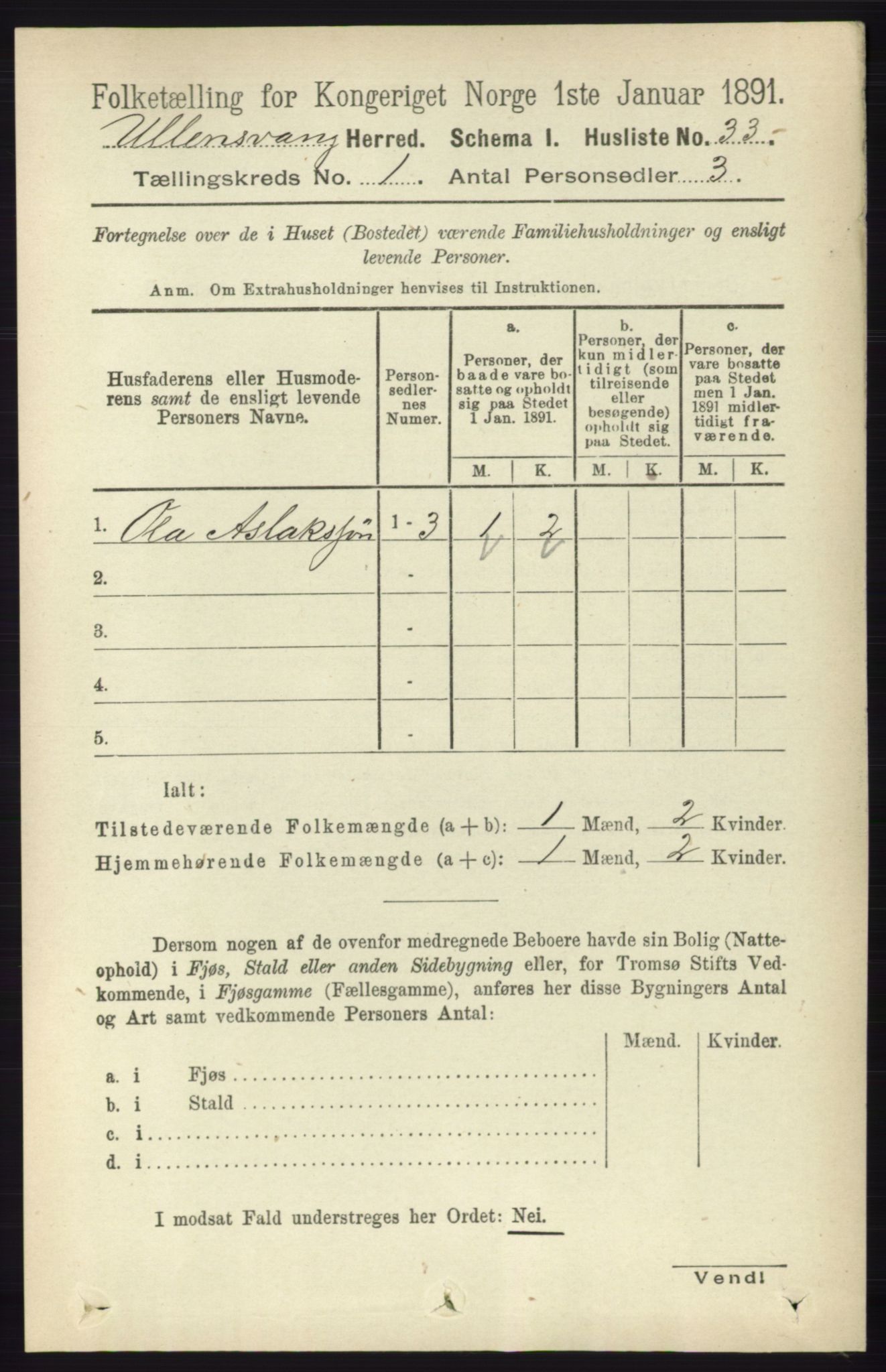 RA, 1891 census for 1230 Ullensvang, 1891, p. 77