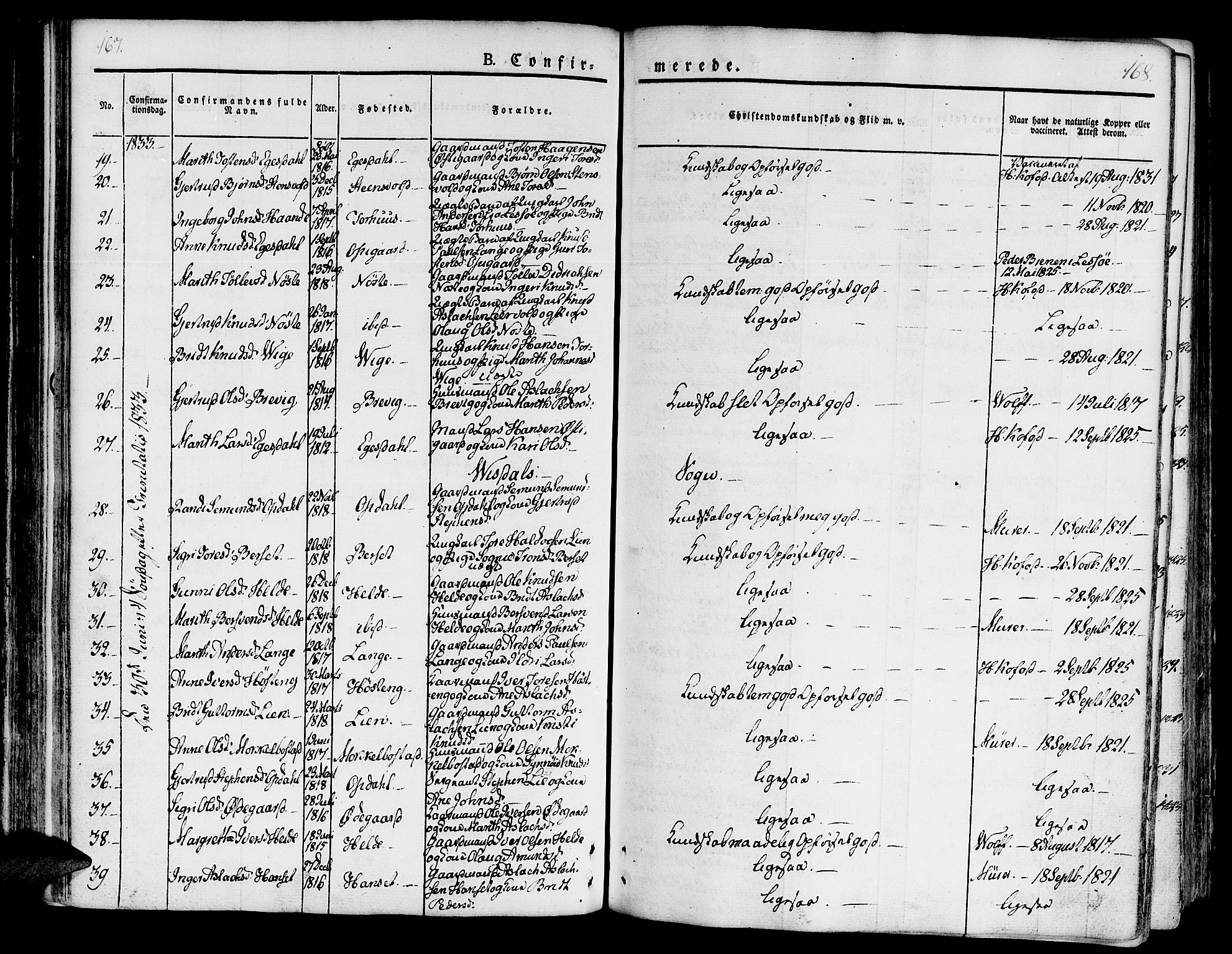 Ministerialprotokoller, klokkerbøker og fødselsregistre - Møre og Romsdal, AV/SAT-A-1454/551/L0624: Parish register (official) no. 551A04, 1831-1845, p. 167-168
